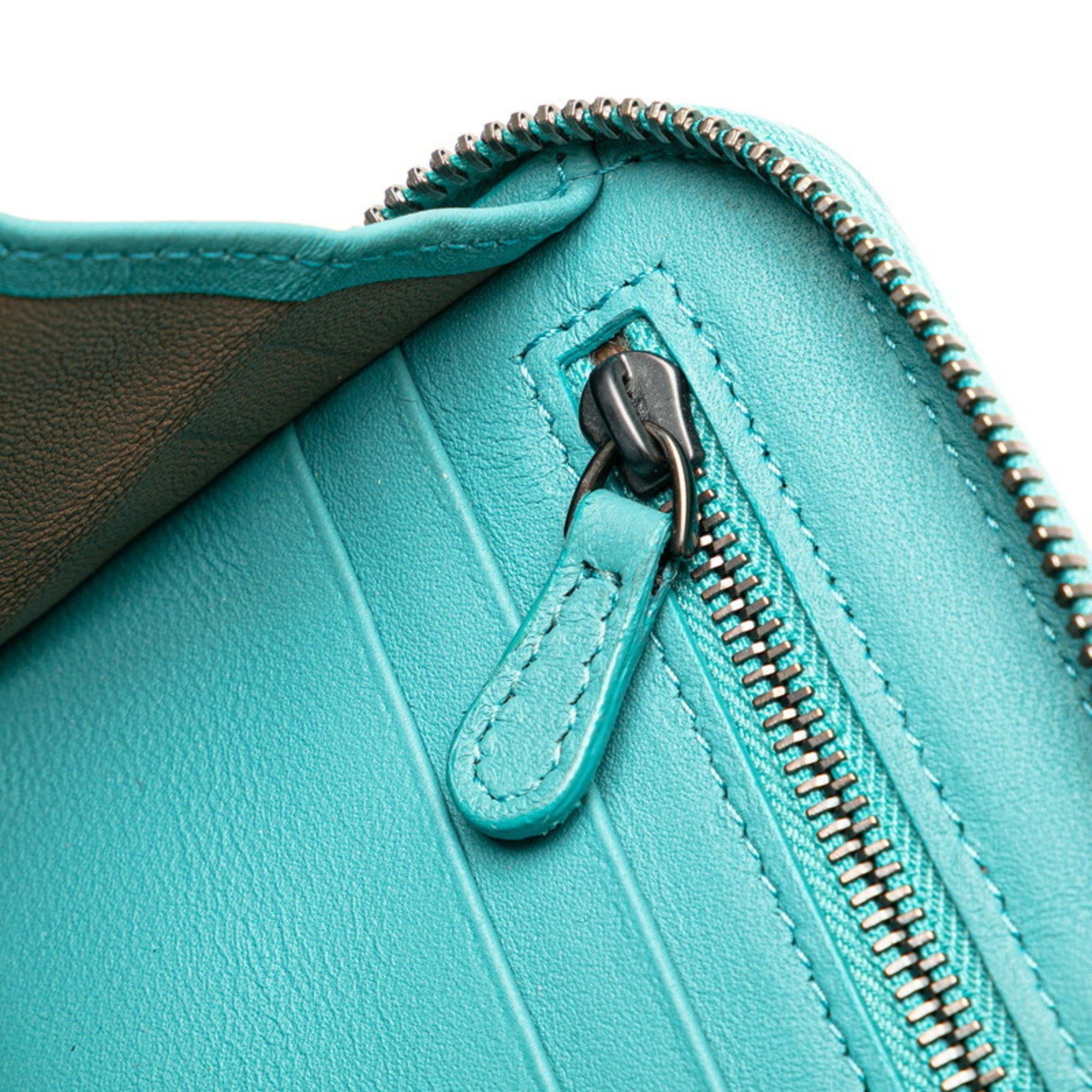 Bottega Veneta Bottega Veneta Intrecciato Round Zip Long Wallet Emerald Green Leather Women's BOTTEGAVENETA Size ONE SIZE - 7 Thumbnail