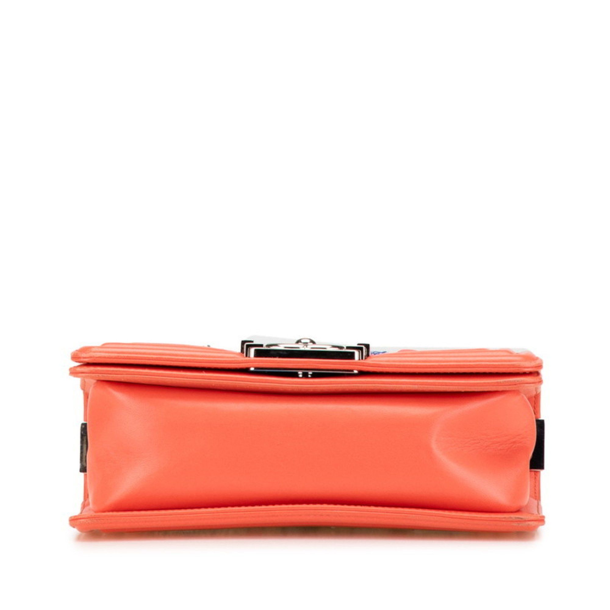 Chanel Boy Coco Mark Chain Shoulder Bag Coral Orange Multicolor