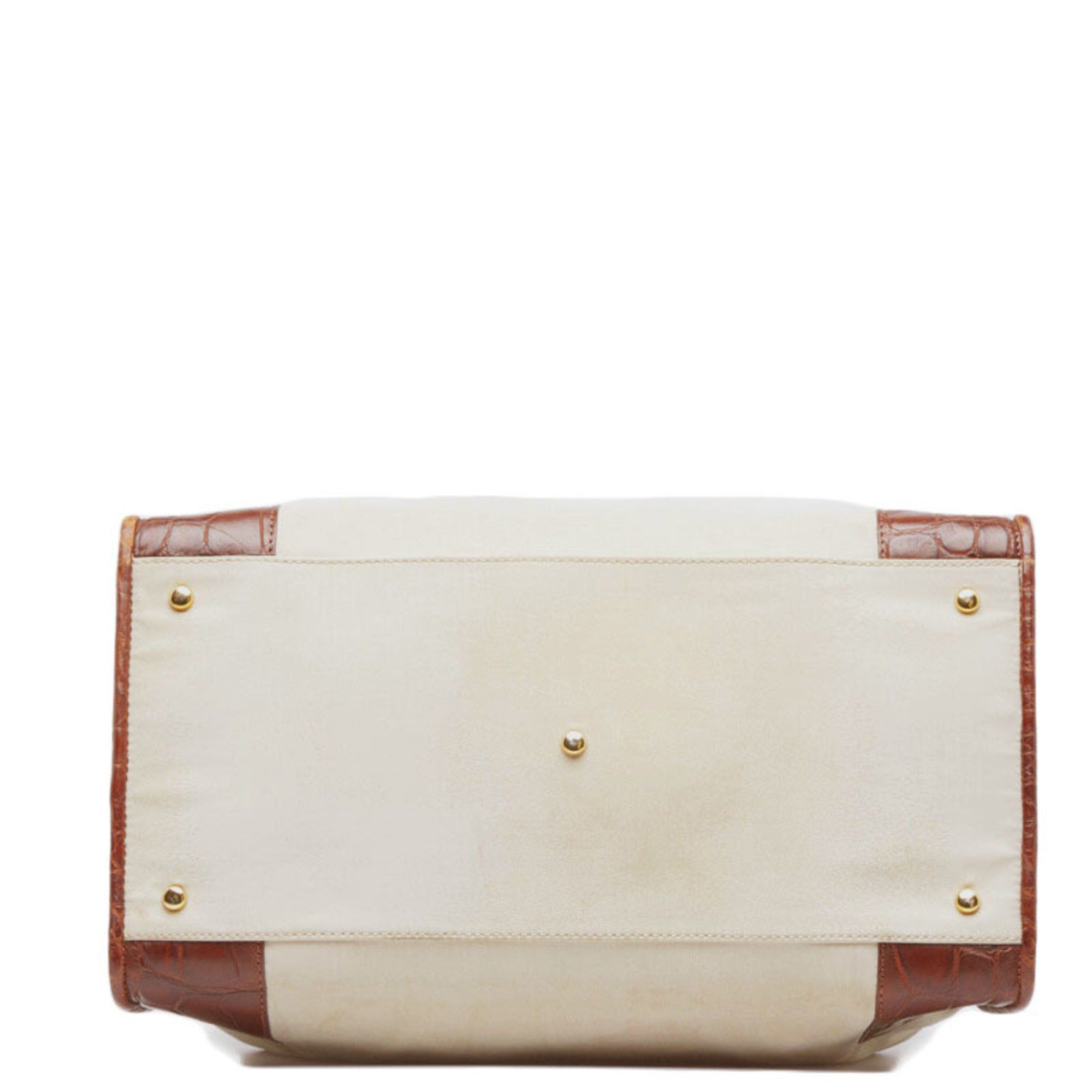 Loewe LOEWE Amazona Crocodile Embossed Handbag Mini Boston Bag Beige Brown Leather Nylon Women's Size ONE SIZE - 5 Thumbnail
