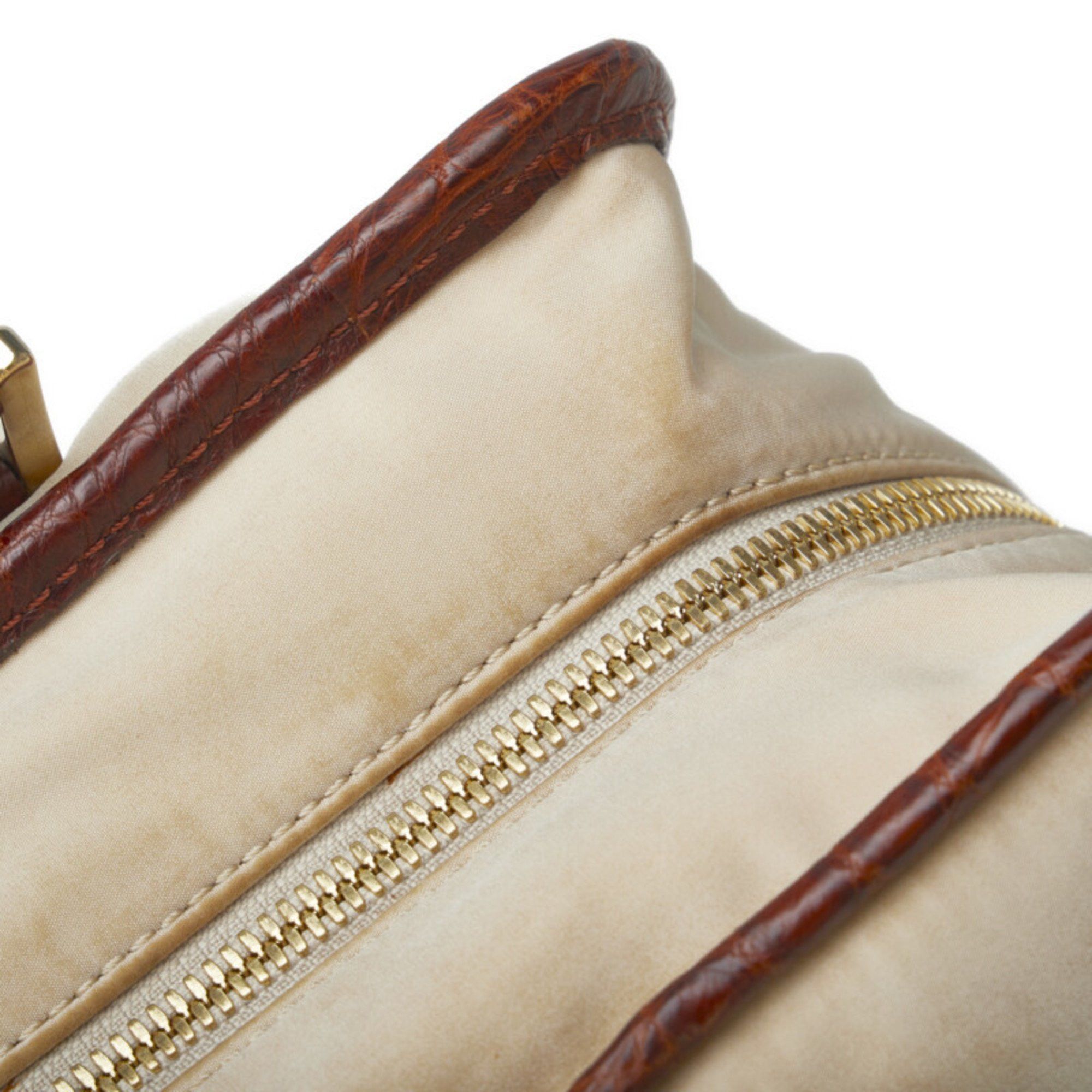 Loewe LOEWE Amazona Crocodile Embossed Handbag Mini Boston Bag Beige Brown Leather Nylon Women's Size ONE SIZE - 6 Thumbnail