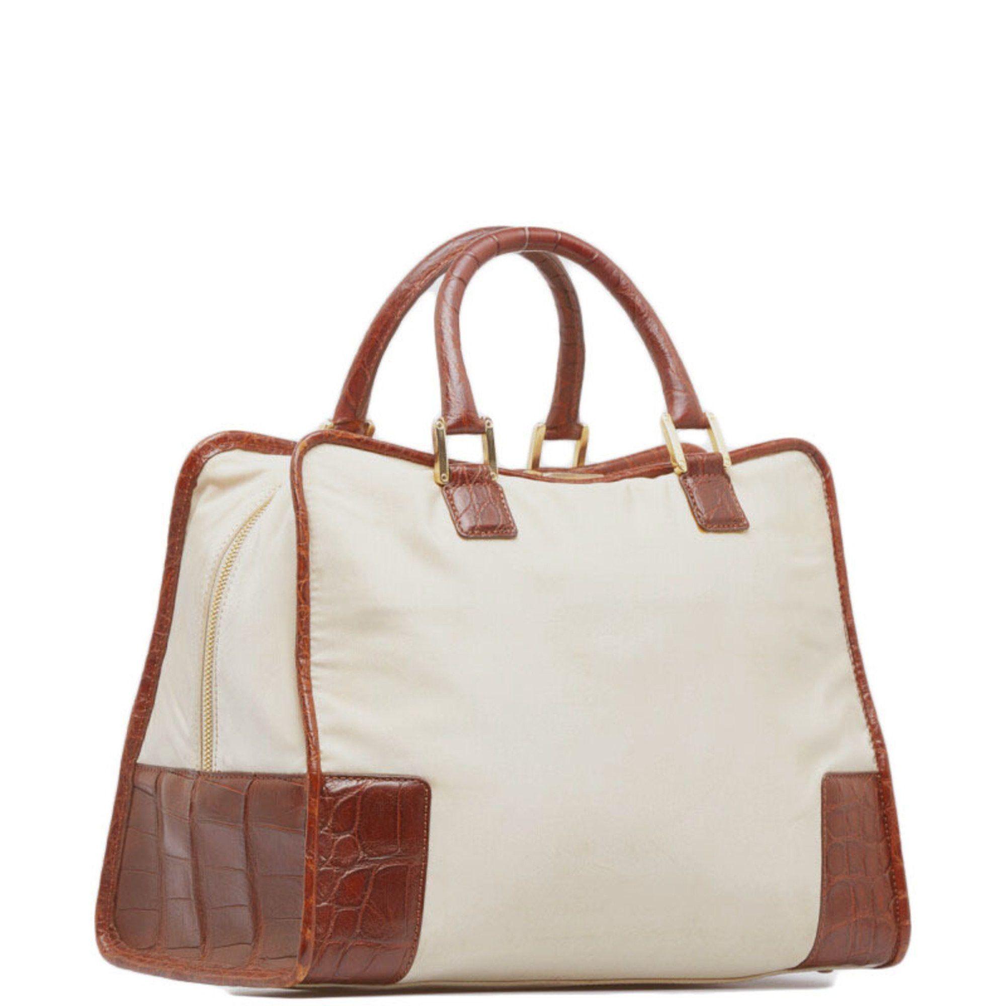 Loewe LOEWE Amazona Crocodile Embossed Handbag Mini Boston Bag Beige Brown Leather Nylon Women's Size ONE SIZE - 3 Thumbnail