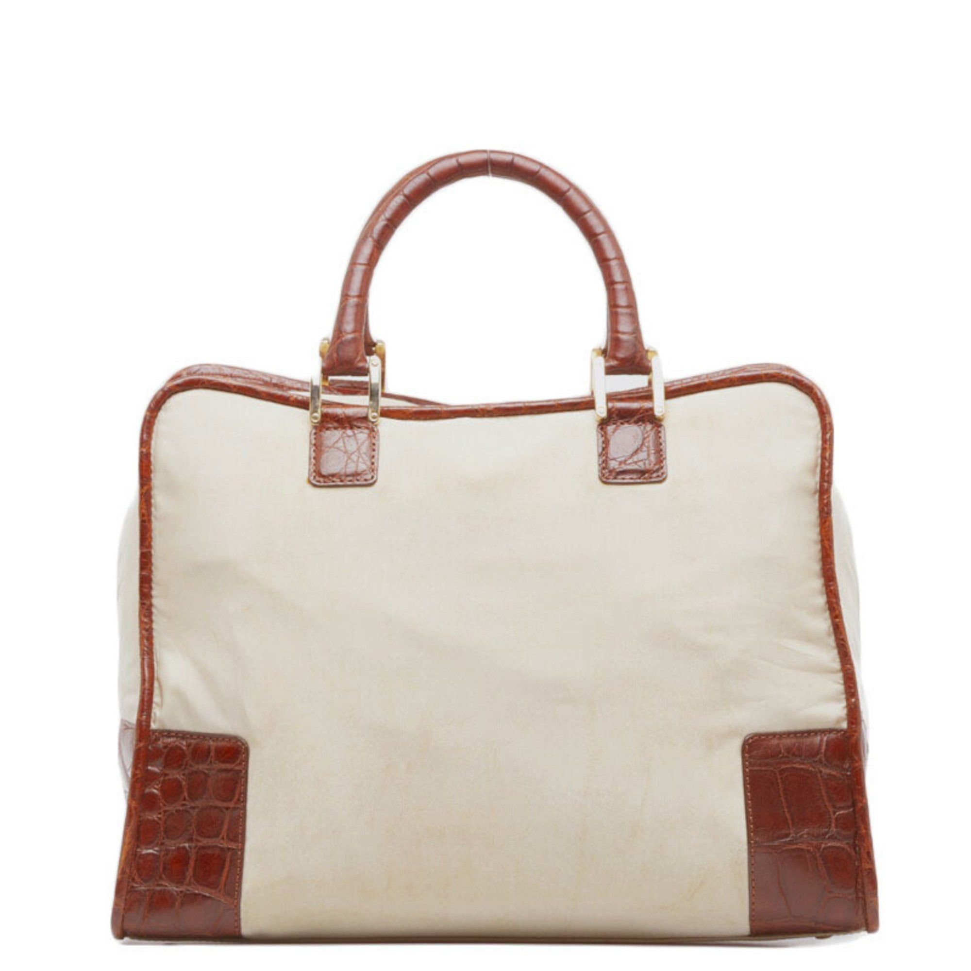 Loewe LOEWE Amazona Crocodile Embossed Handbag Mini Boston Bag Beige Brown Leather Nylon Women's Size ONE SIZE - 4 Thumbnail