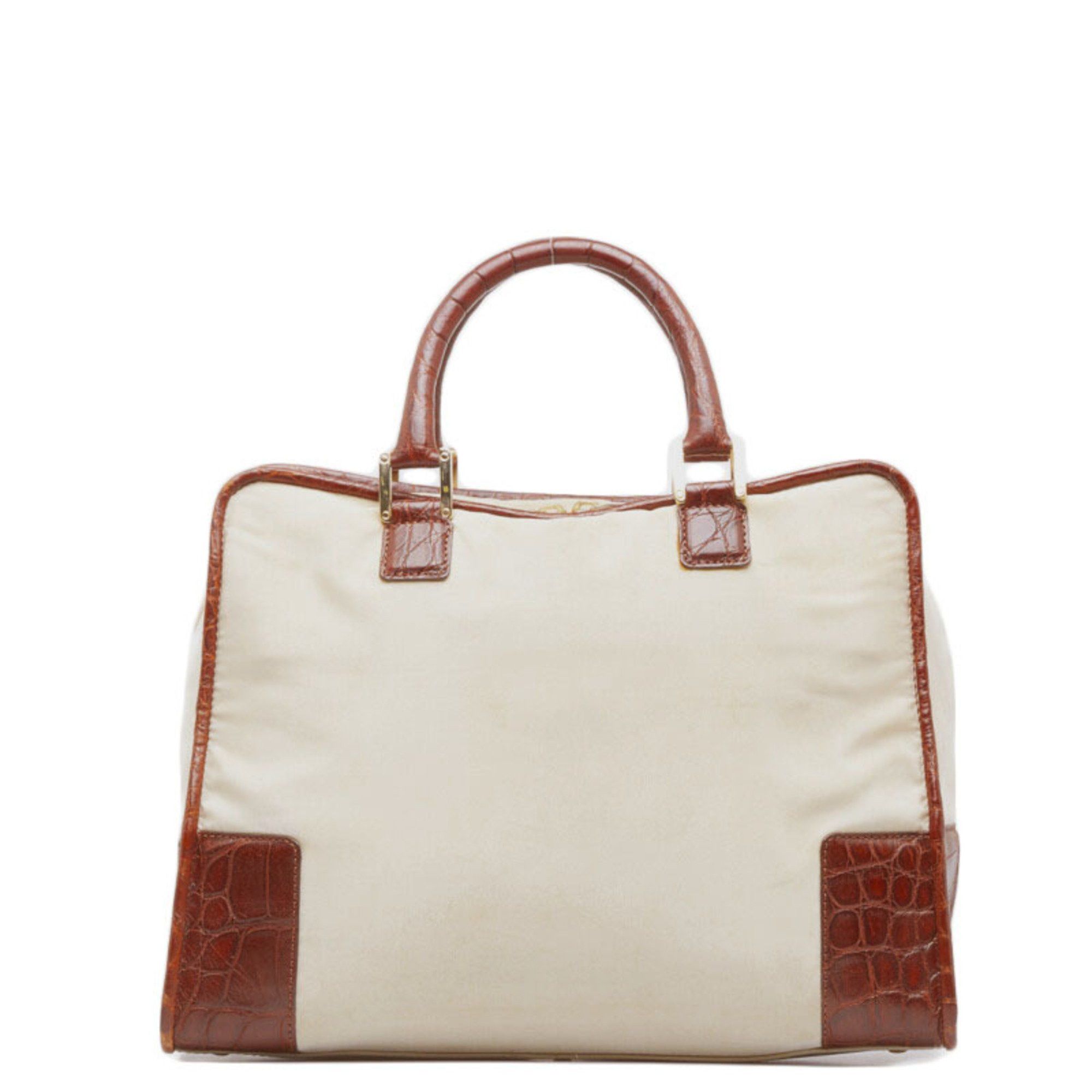 Loewe LOEWE Amazona Crocodile Embossed Handbag Mini Boston Bag Beige Brown Leather Nylon Women's Size ONE SIZE - 2 Thumbnail