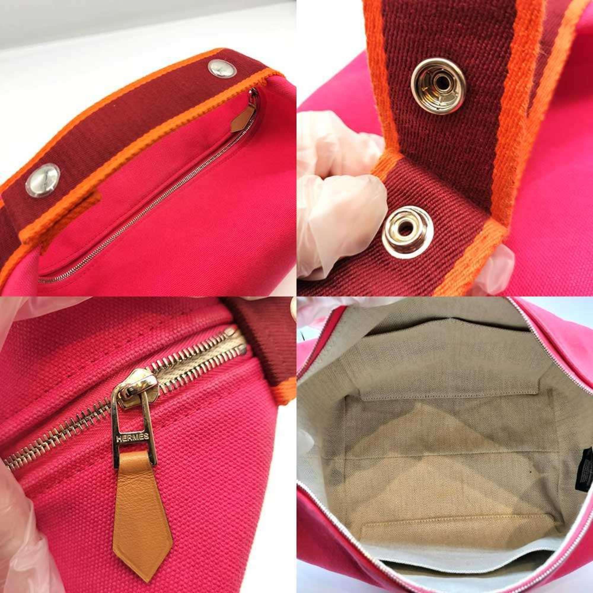 Hermes Hermes Brid A Black GM Hibiscus Pink Canvas Mini Handbag Pouch H Embroidery Stripe Women's HERMES Size ONE SIZE - 5 Thumbnail