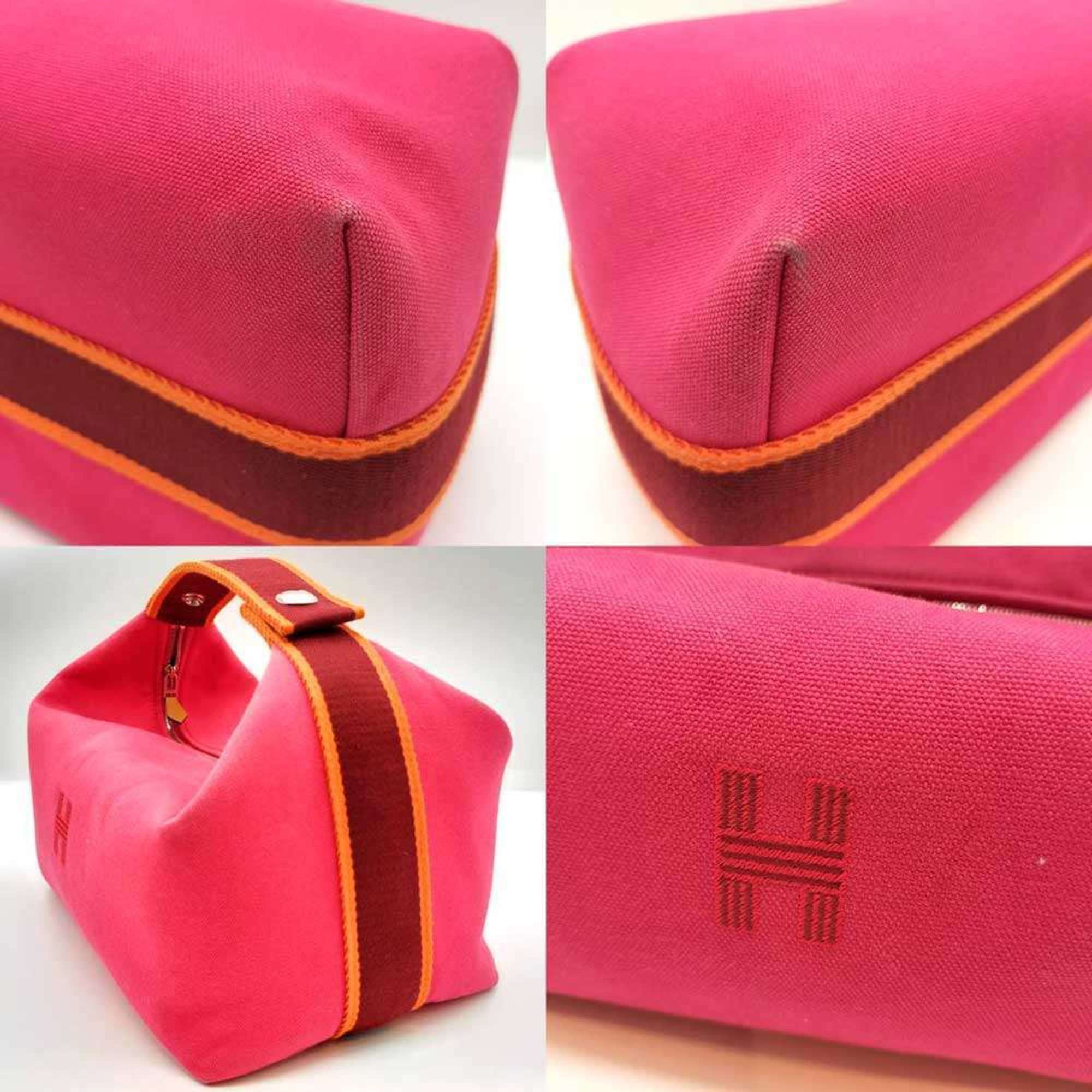 Hermes Hermes Brid A Black GM Hibiscus Pink Canvas Mini Handbag Pouch H Embroidery Stripe Women's HERMES Size ONE SIZE - 4 Thumbnail