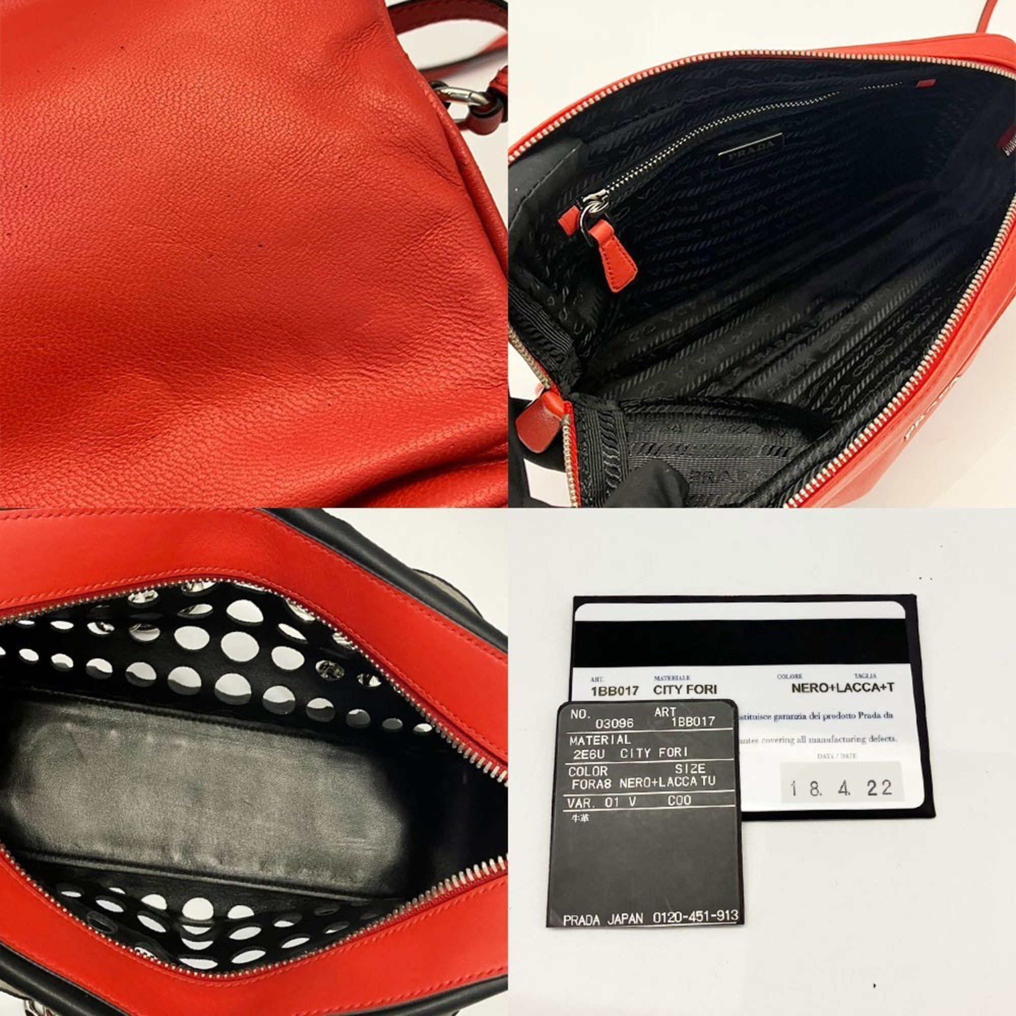 Prada Prada Bag Punching Chain Shoulder Tote Leather Bicolor Women's PRADA Black Size ONE SIZE - 6 Thumbnail