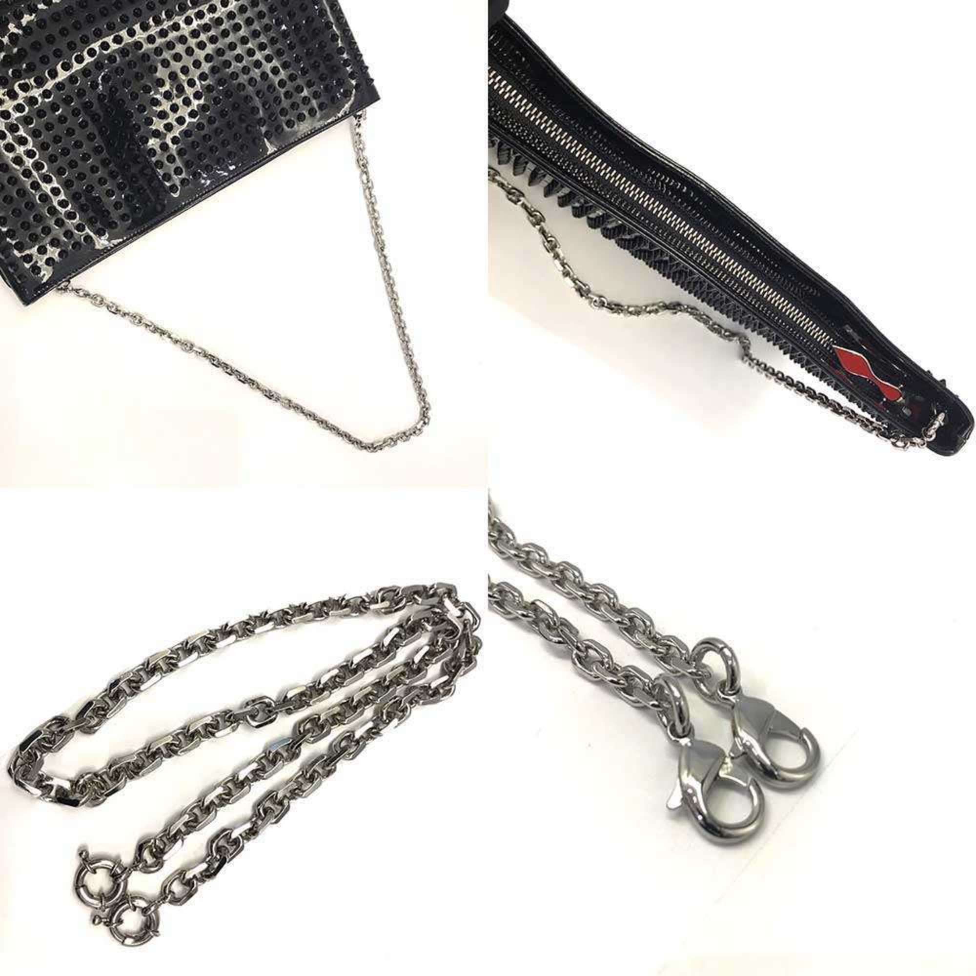 Christian Louboutin Christian Louboutin Studded Clutch Shoulder Bag Enamel Black Chain Size ONE SIZE - 4 Thumbnail