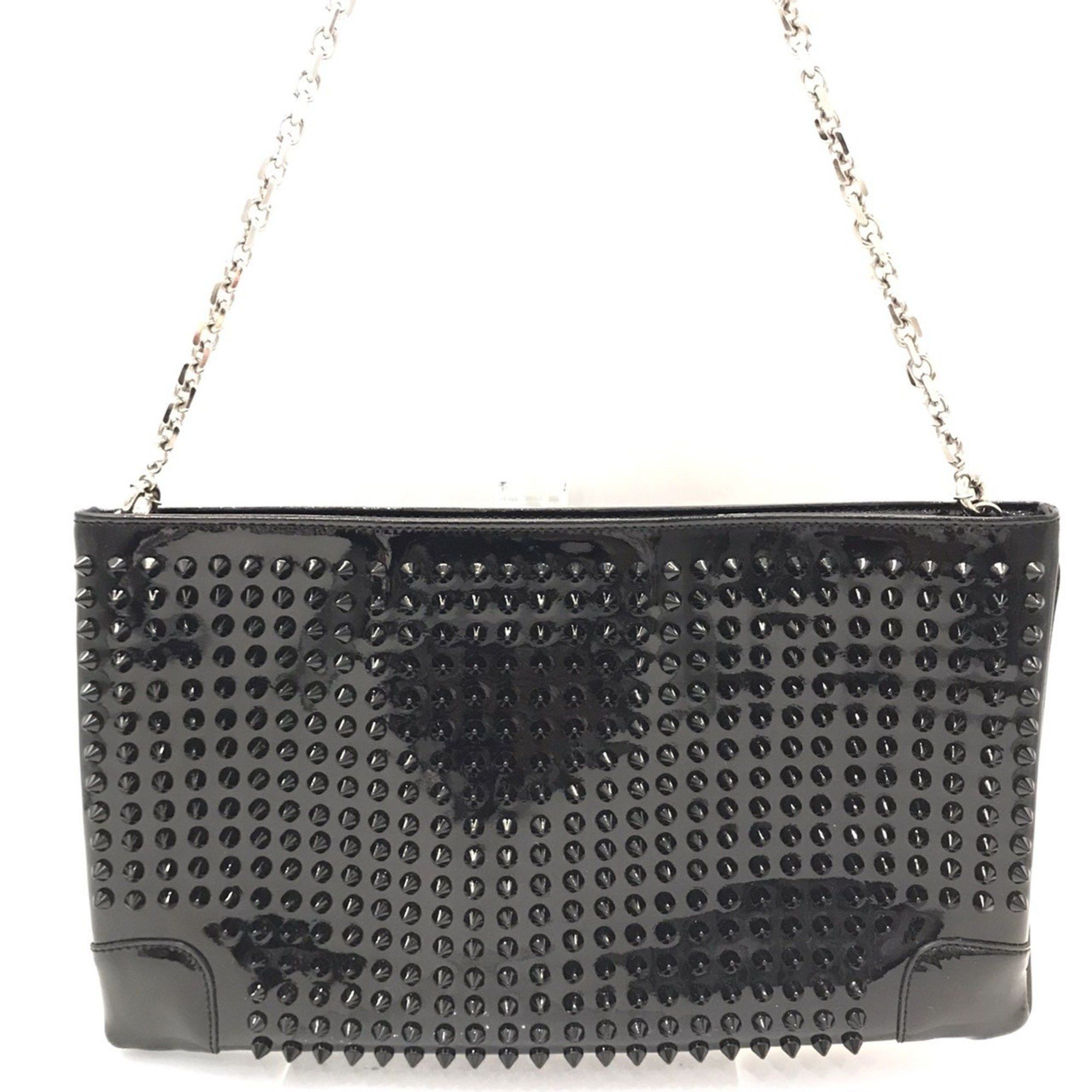 Christian Louboutin Christian Louboutin Studded Clutch Shoulder Bag Enamel Black Chain Size ONE SIZE - 2 Thumbnail
