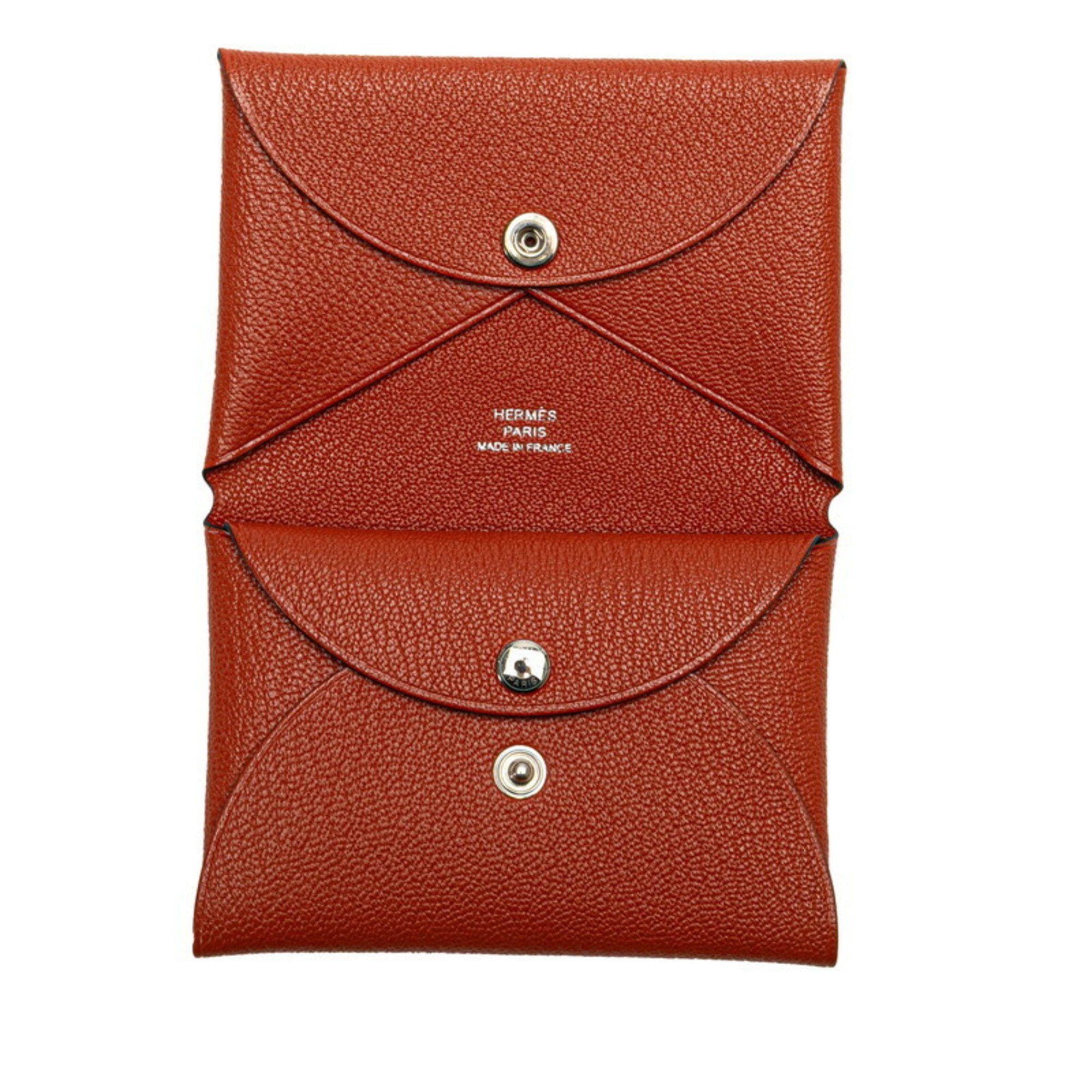 Hermes Hermes Calvi Duo Coin Case Card Brown Chevre Women's HERMES Size ONE SIZE - 5 Thumbnail