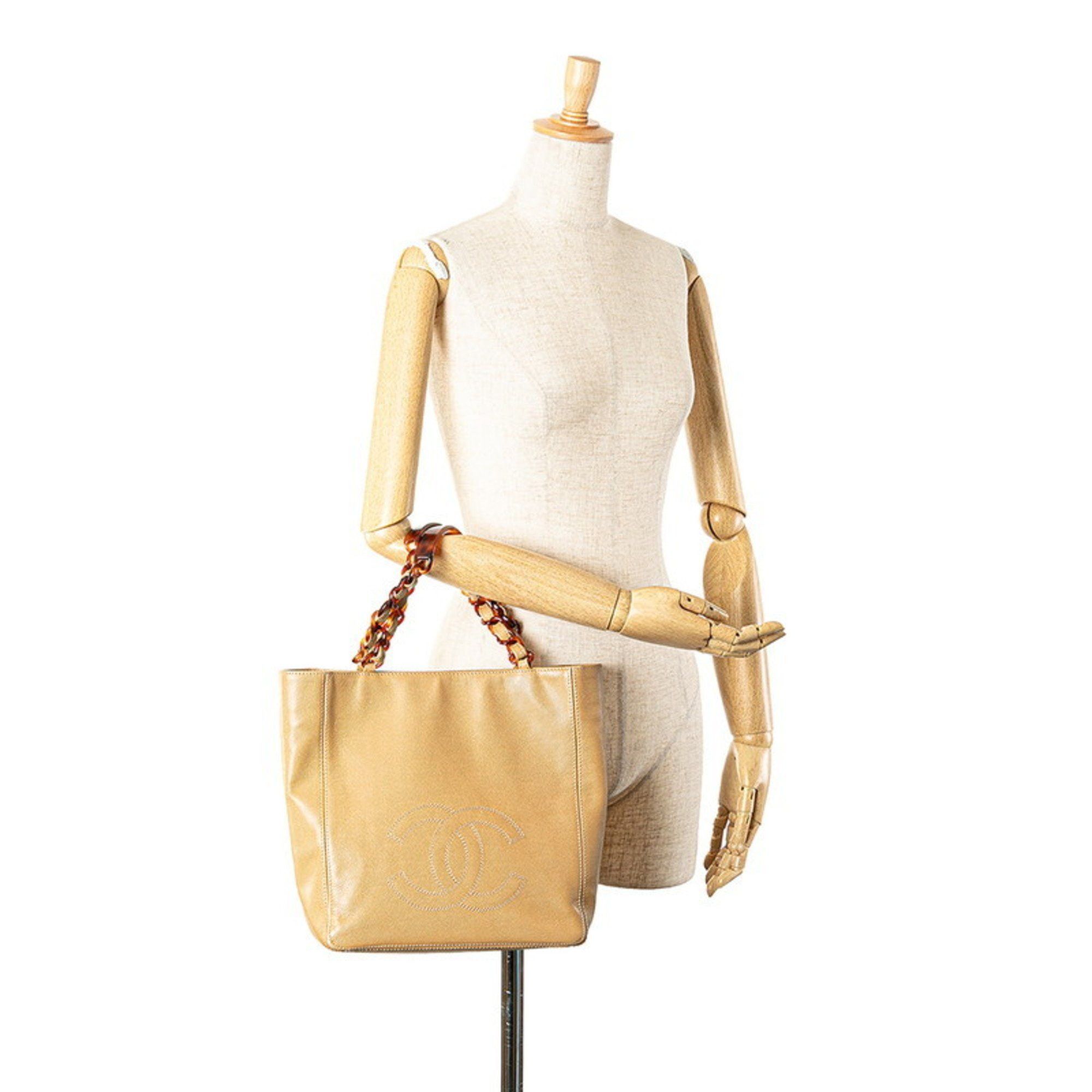 Chanel Chanel Coco Mark Chain Tote Bag Shoulder Beige Caviar Skin Plastic Women's CHANEL Size ONE SIZE - 14 Thumbnail
