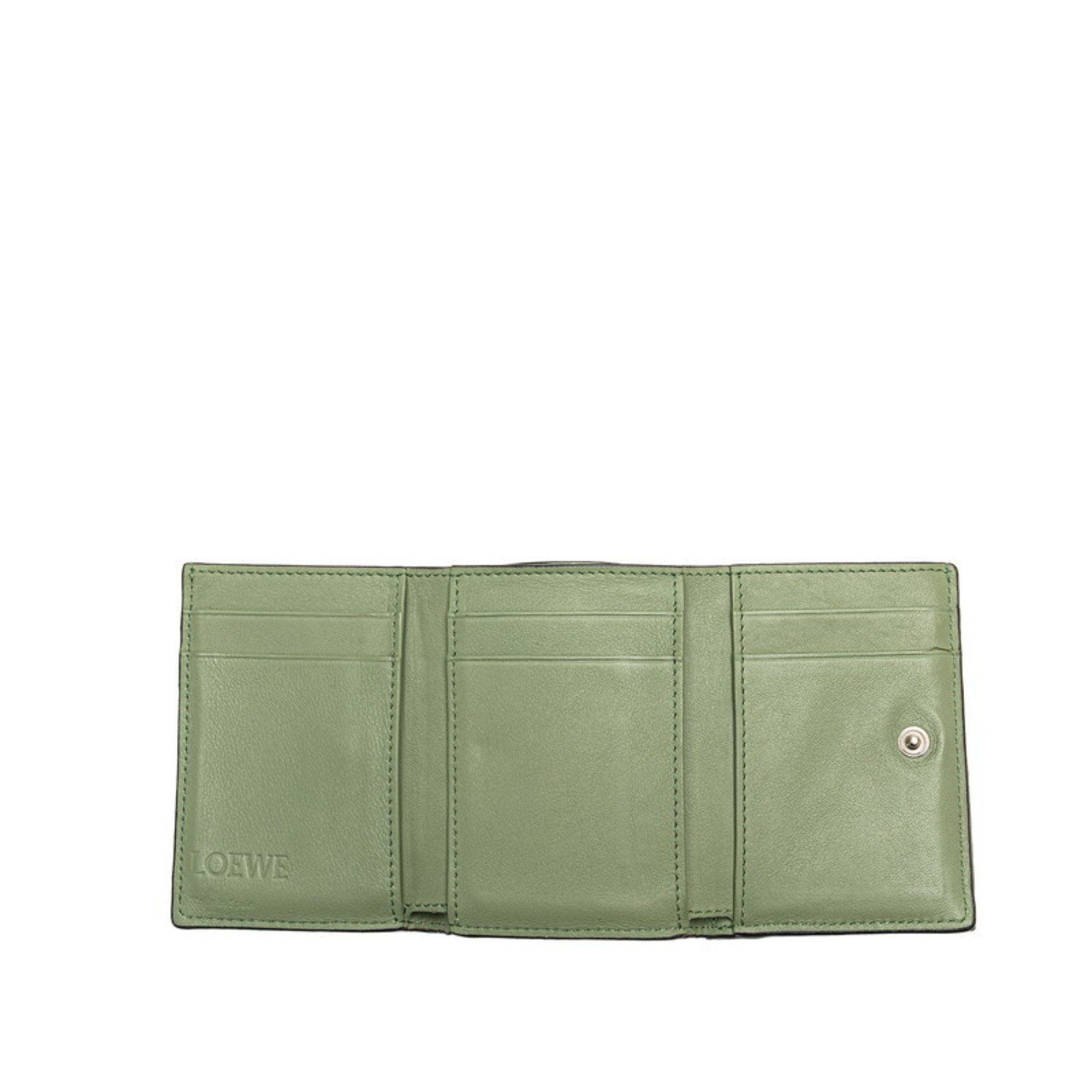 Loewe LOEWE Anagram Trifold Wallet Green Calf Leather Women's Size ONE SIZE - 7 Thumbnail