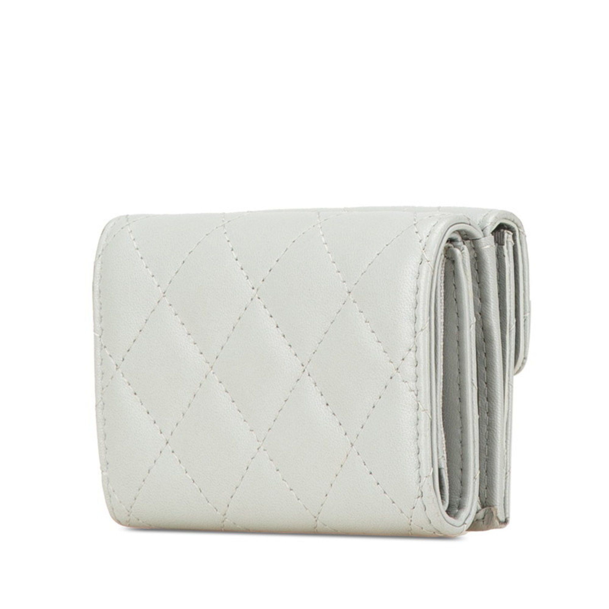 Chanel Matelasse Classic Small Flap Wallet Tri-fold AP0231 Grey Lambskin Women's CHANEL
