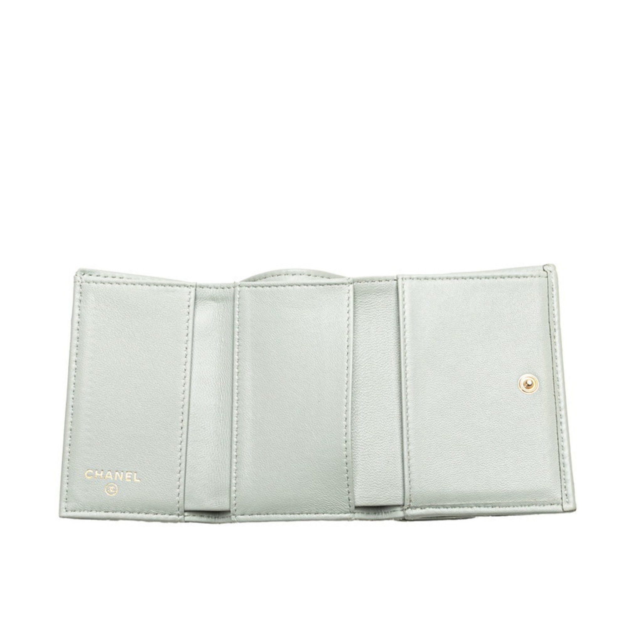 Chanel Matelasse Classic Small Flap Wallet Tri-fold AP0231 Grey Lambskin Women's CHANEL