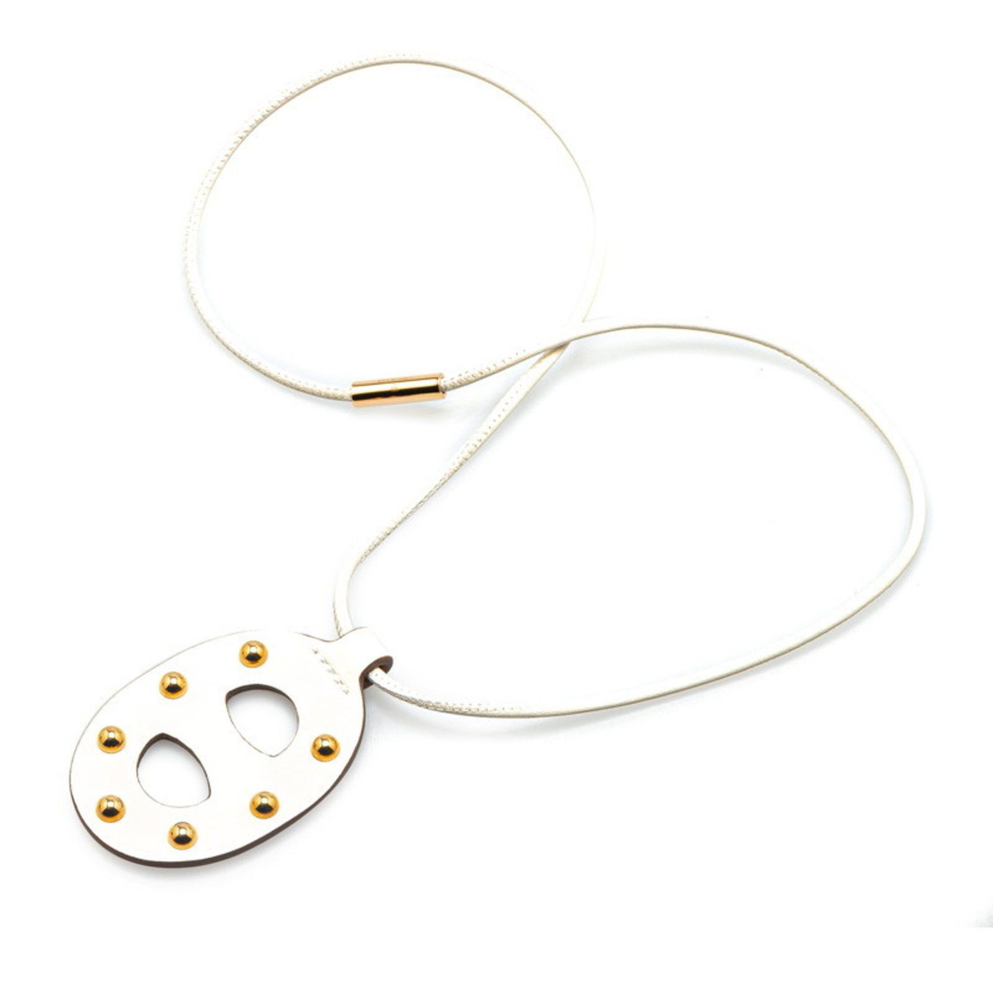 Hermes Hermes Chaine d'Ancre PM Stud Necklace Beige Brown Swift Leather Women's HERMES Size ONE SIZE - 3 Thumbnail
