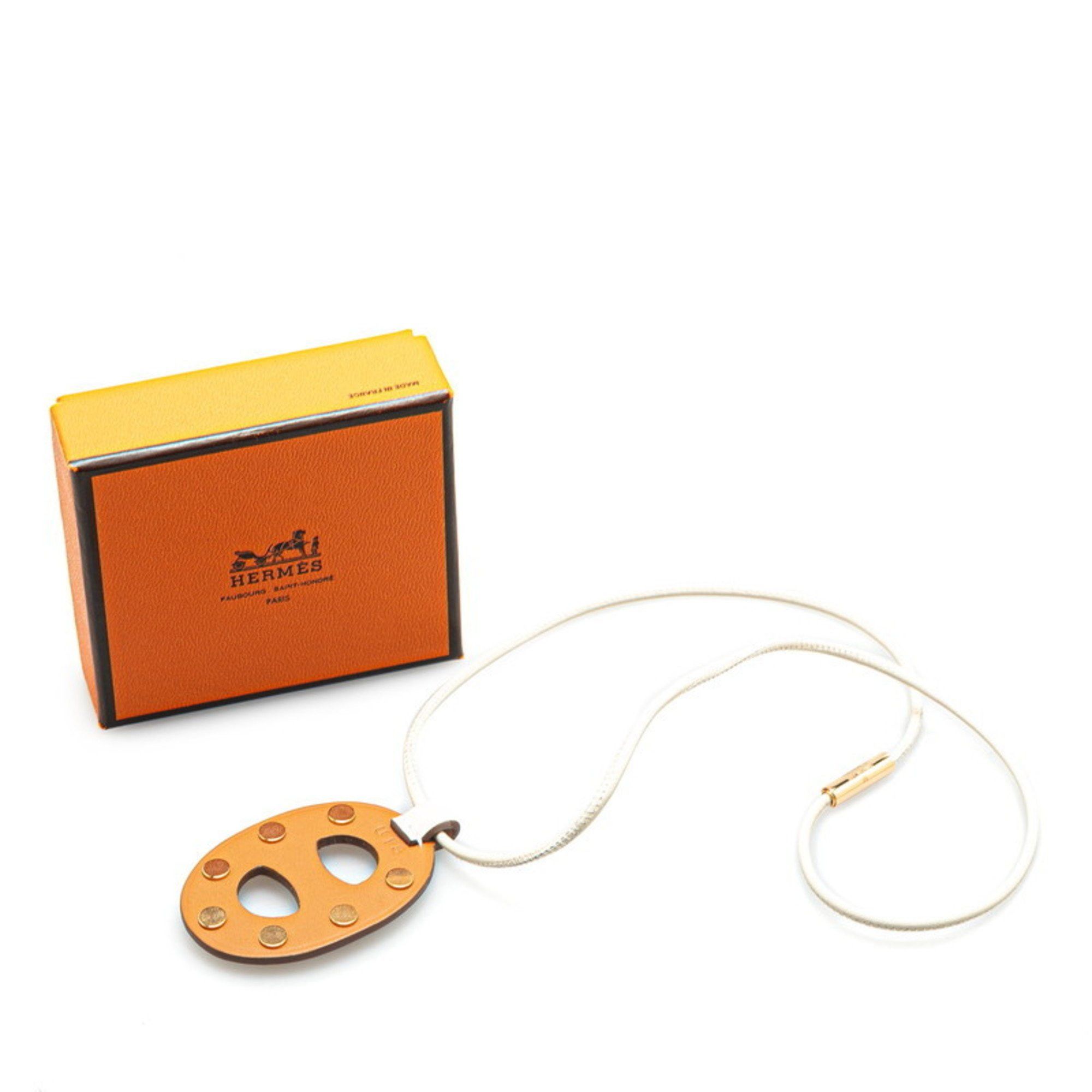 Hermes Hermes Chaine d'Ancre PM Stud Necklace Beige Brown Swift Leather Women's HERMES Size ONE SIZE - 6 Thumbnail