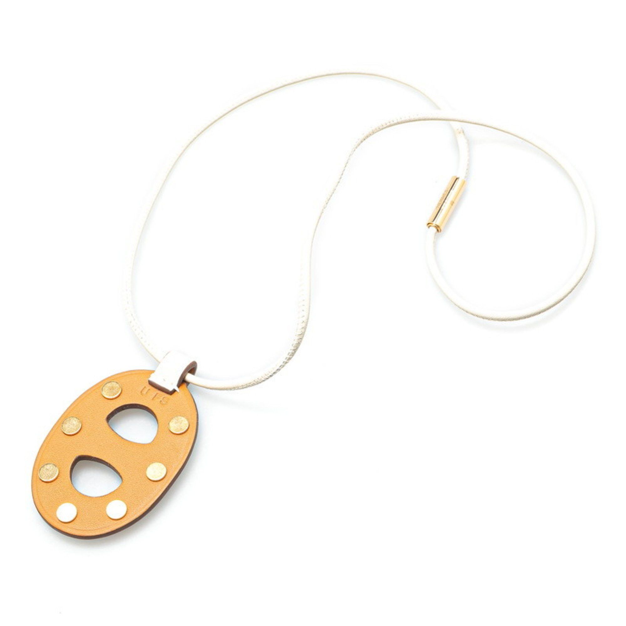 Hermes Hermes Chaine d'Ancre PM Stud Necklace Beige Brown Swift Leather Women's HERMES Size ONE SIZE - 2 Thumbnail