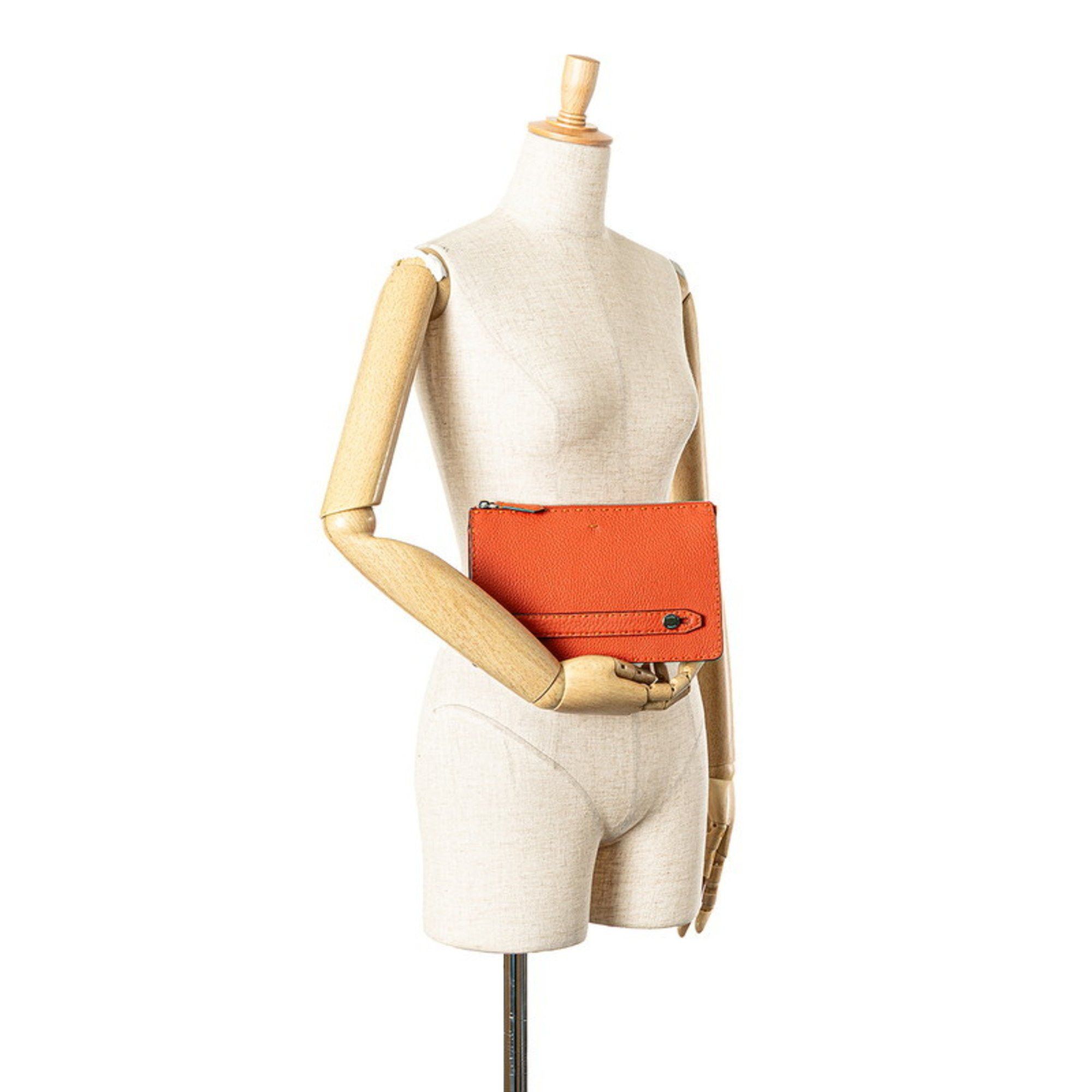 Fendi FENDI Selleria Clutch Bag Second ZVA350 Orange Leather Women's Size ONE SIZE - 10 Thumbnail
