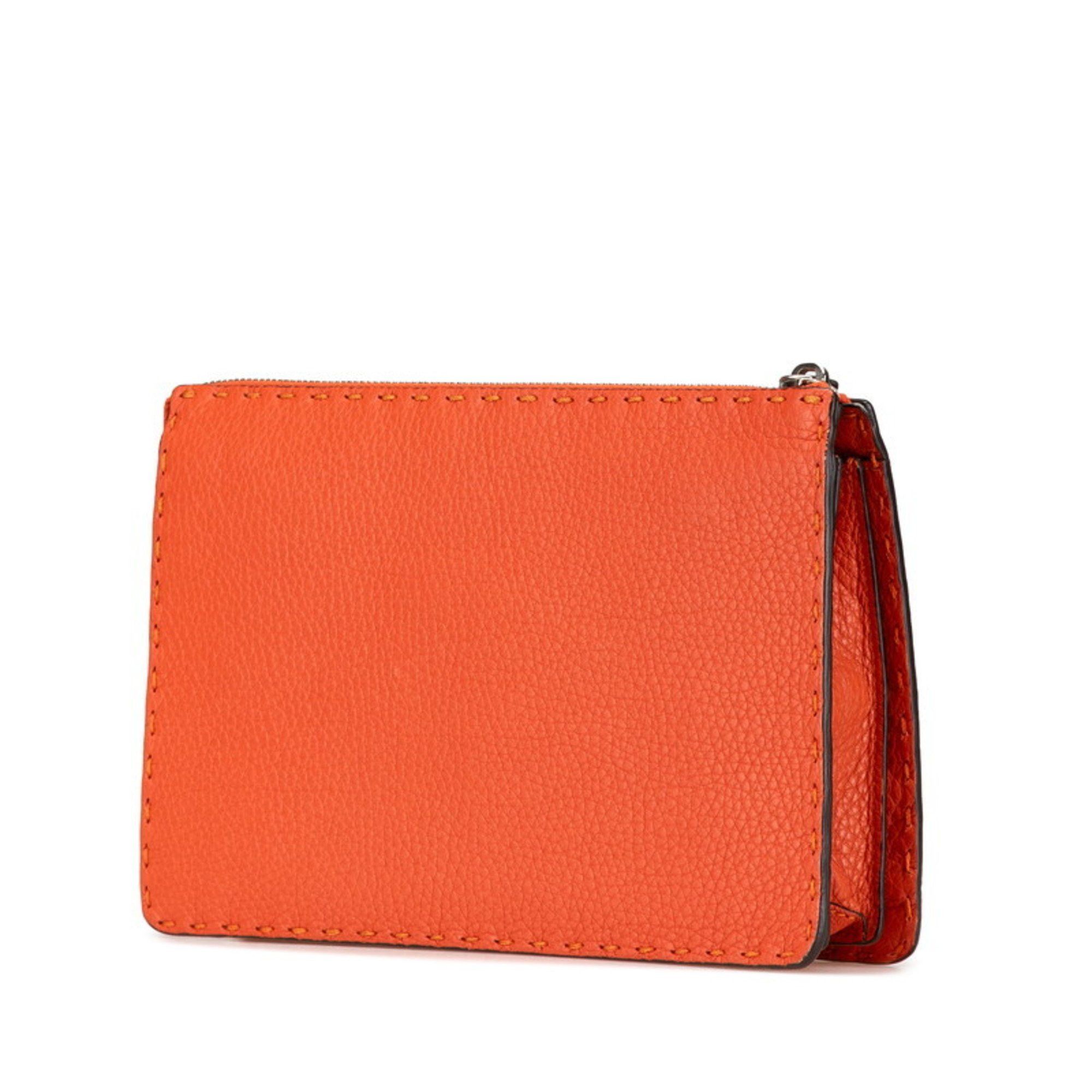 Fendi FENDI Selleria Clutch Bag Second ZVA350 Orange Leather Women's Size ONE SIZE - 2 Thumbnail