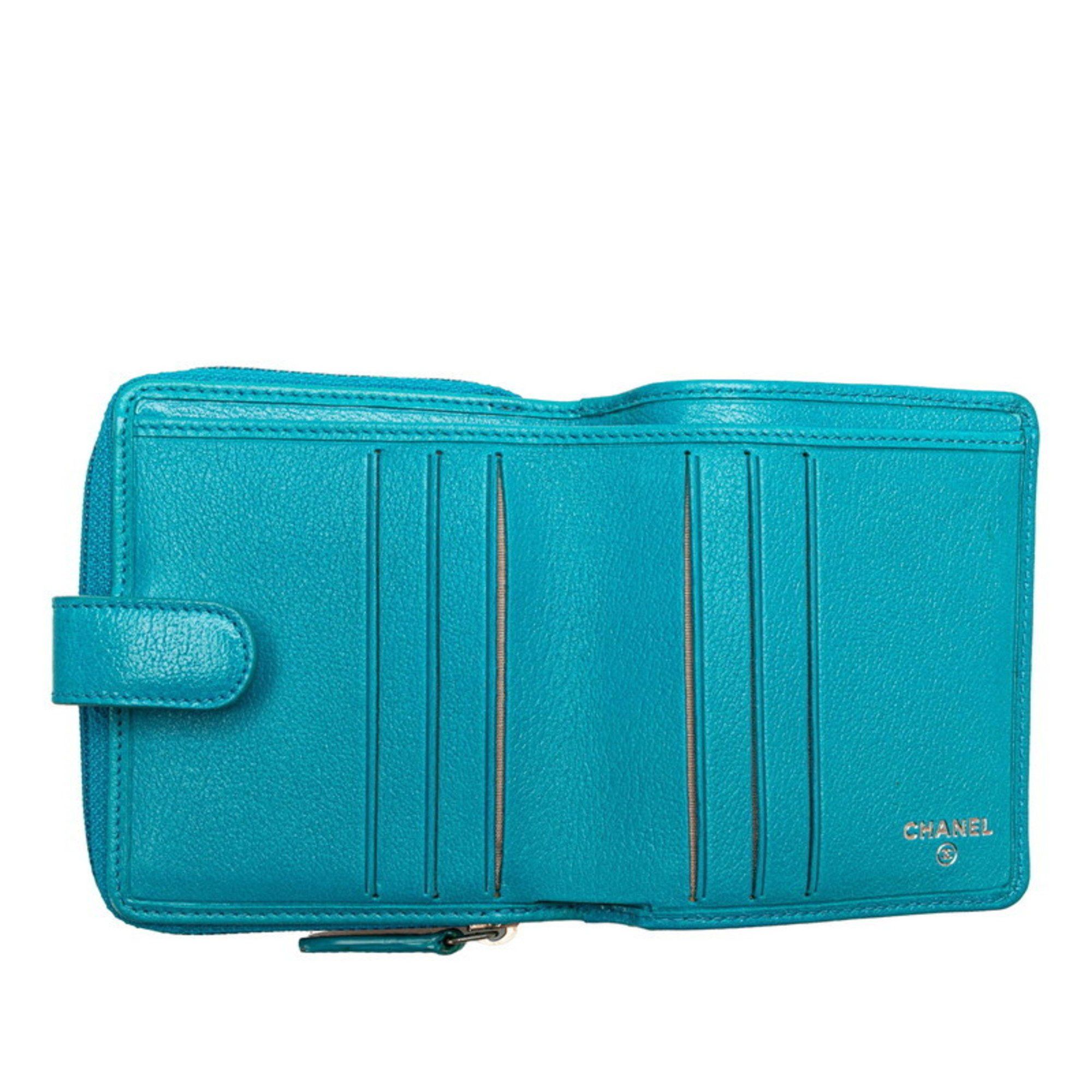 Chanel CHANEL Camellia Coco Mark Bi-fold Wallet Light Blue Lambskin Women's Size ONE SIZE - 7 Thumbnail