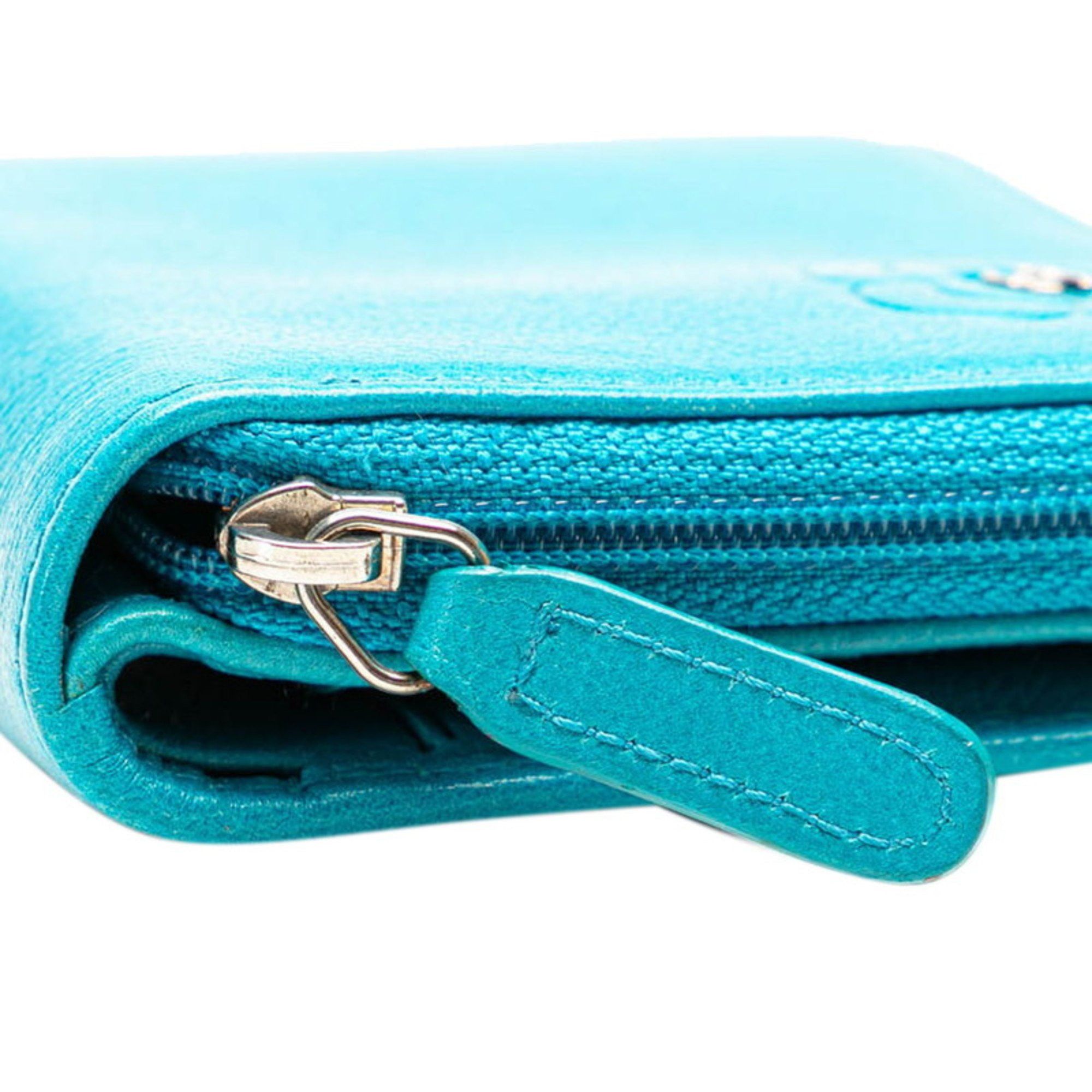 Chanel CHANEL Camellia Coco Mark Bi-fold Wallet Light Blue Lambskin Women's Size ONE SIZE - 6 Thumbnail