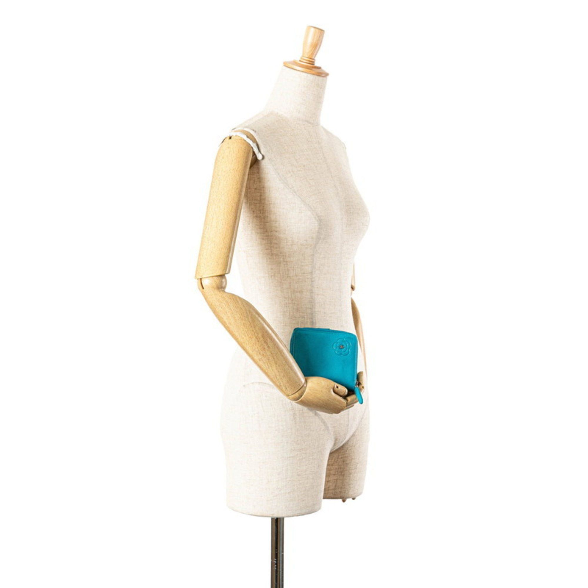 Chanel CHANEL Camellia Coco Mark Bi-fold Wallet Light Blue Lambskin Women's Size ONE SIZE - 14 Thumbnail