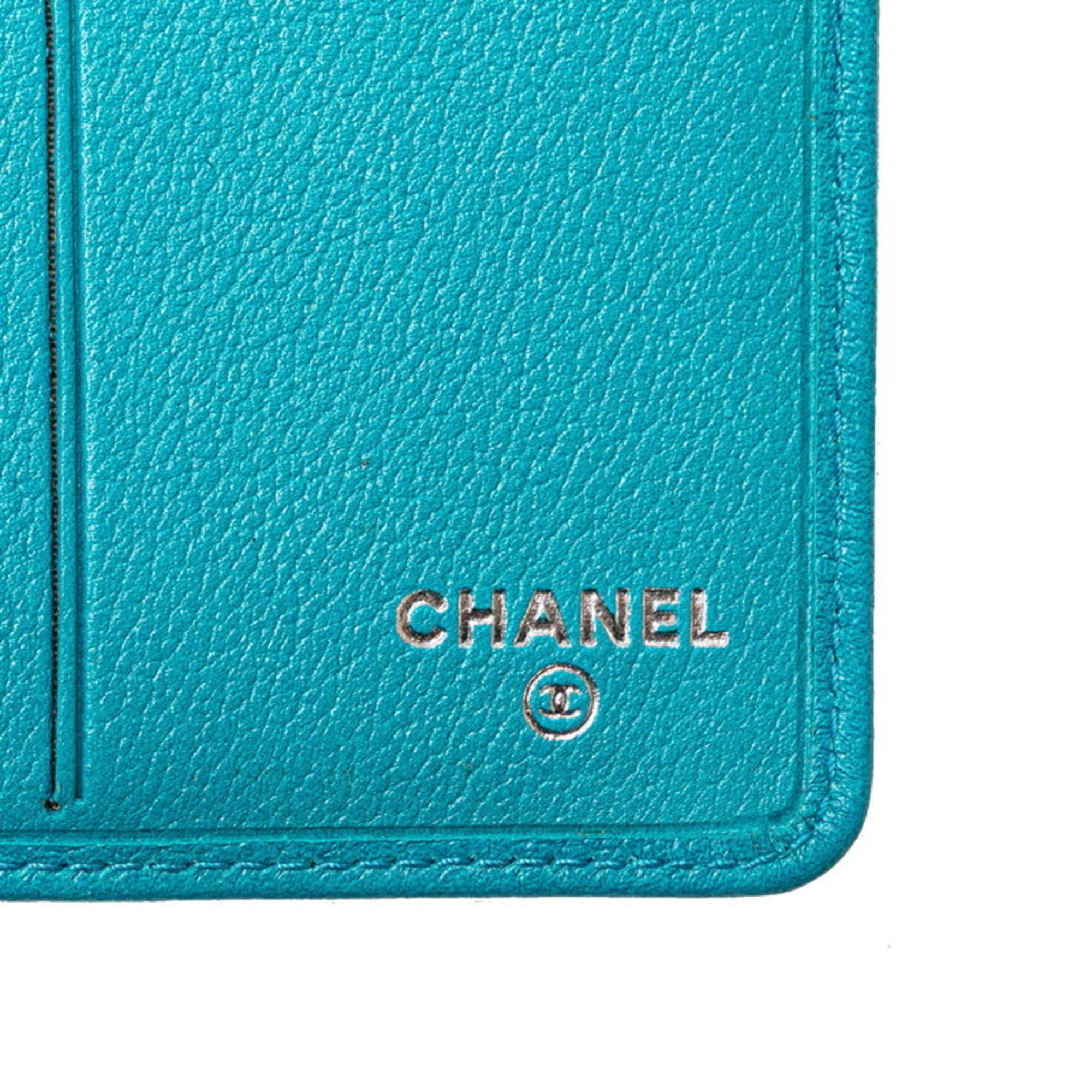 Chanel CHANEL Camellia Coco Mark Bi-fold Wallet Light Blue Lambskin Women's Size ONE SIZE - 10 Thumbnail
