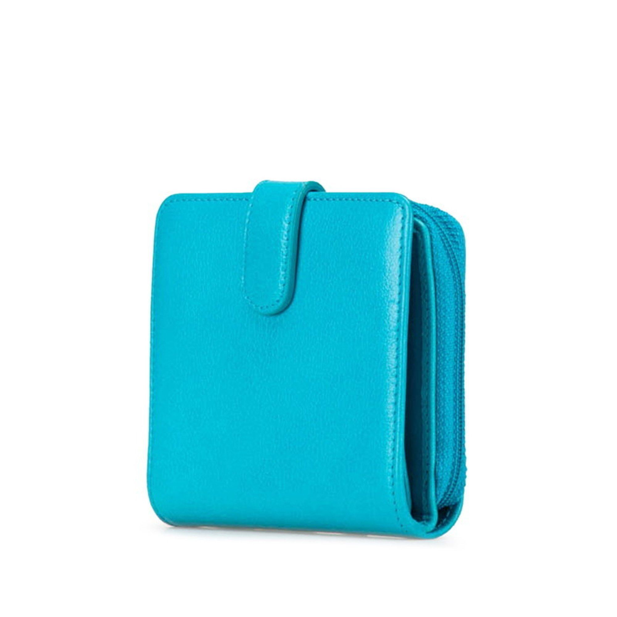 Chanel CHANEL Camellia Coco Mark Bi-fold Wallet Light Blue Lambskin Women's Size ONE SIZE - 2 Thumbnail