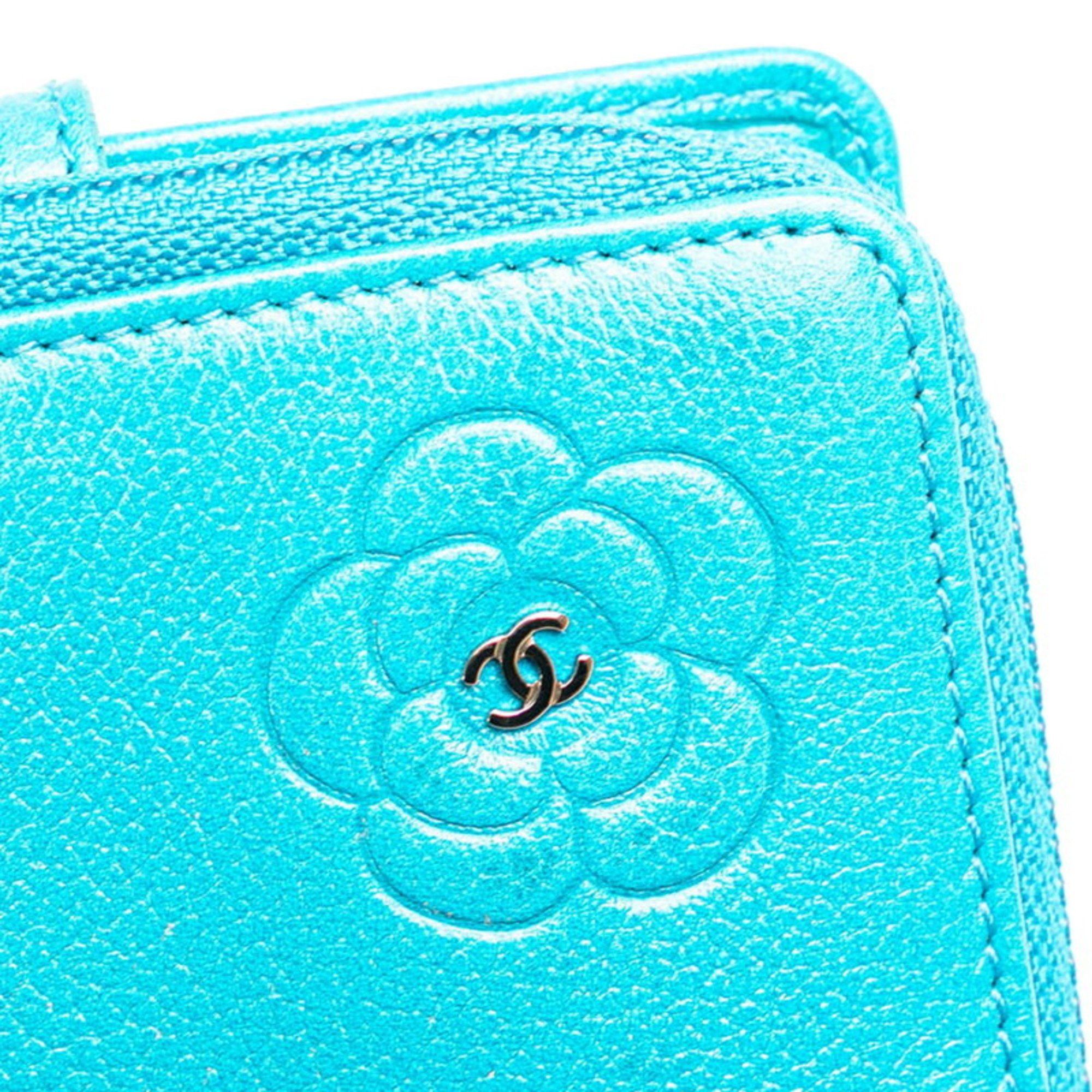 Chanel CHANEL Camellia Coco Mark Bi-fold Wallet Light Blue Lambskin Women's Size ONE SIZE - 9 Thumbnail