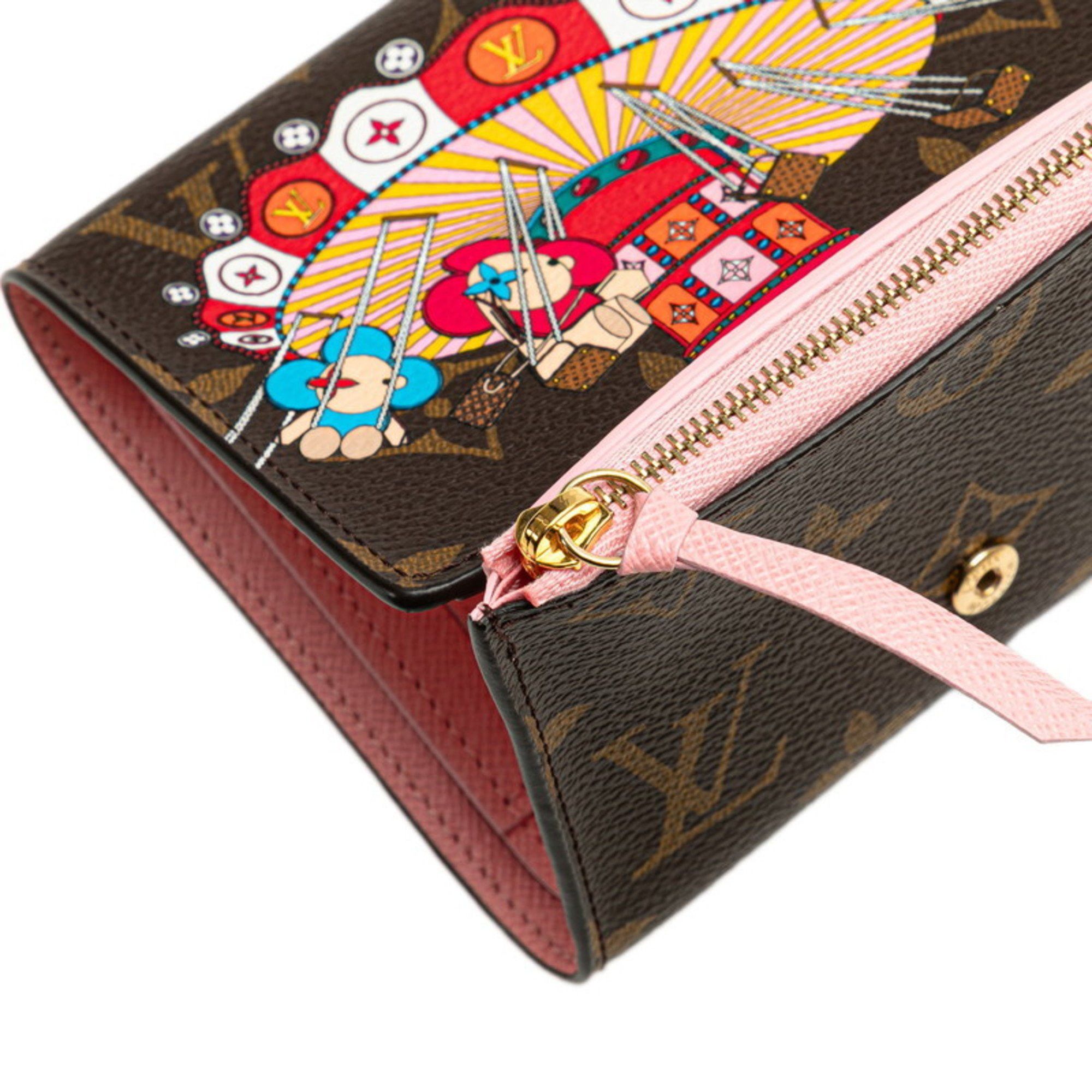 Louis Vuitton Monogram Portefeuille Victorine Vivienne Tri-fold Wallet M69754 Brown Rose Ballerine PVC Leather Women's LOUIS VUITTON