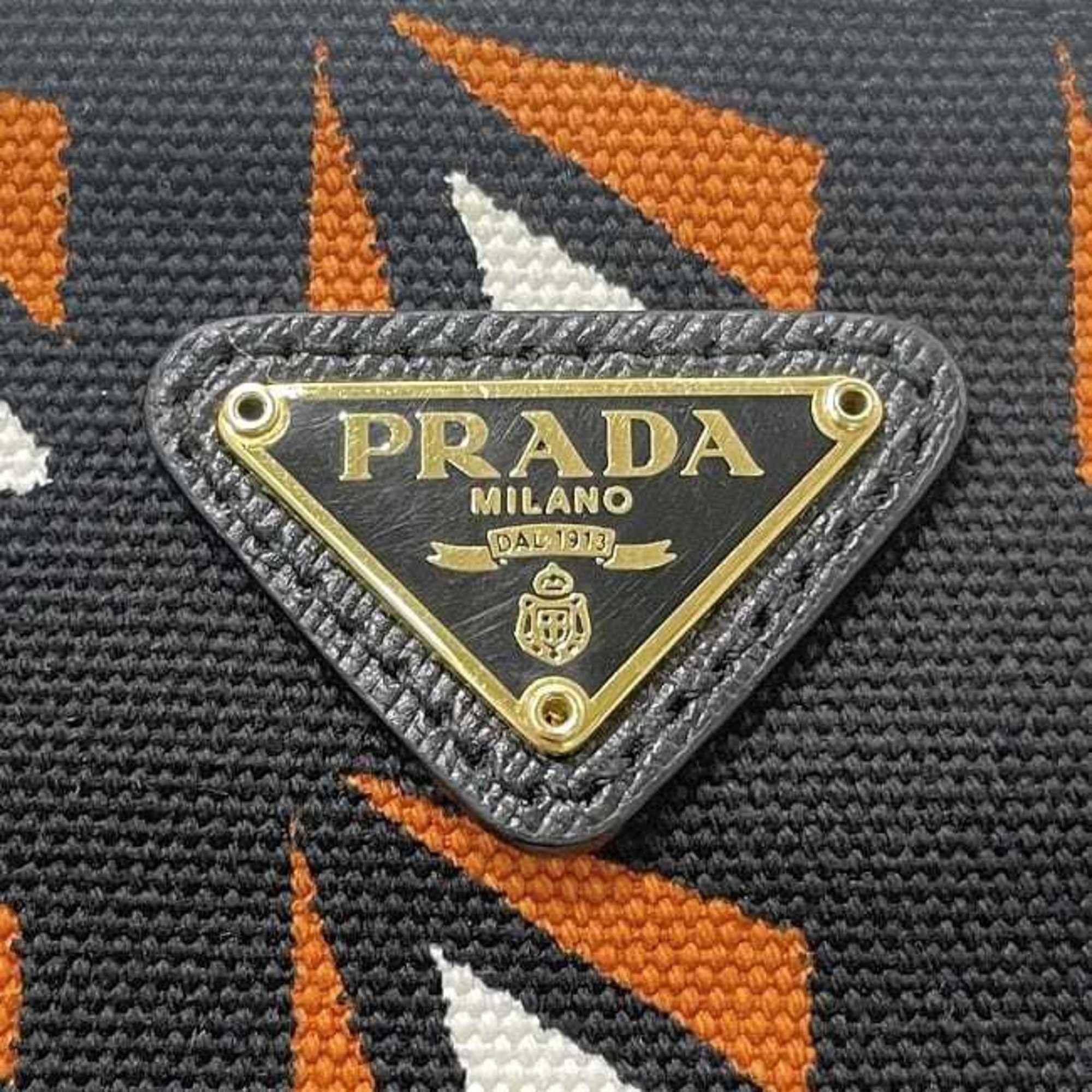 Prada Prada pouch ec-23542 black orange 1N1758 canvas saffiano leather 42 PRADA triangle plate men women Size ONE SIZE - 8 Thumbnail