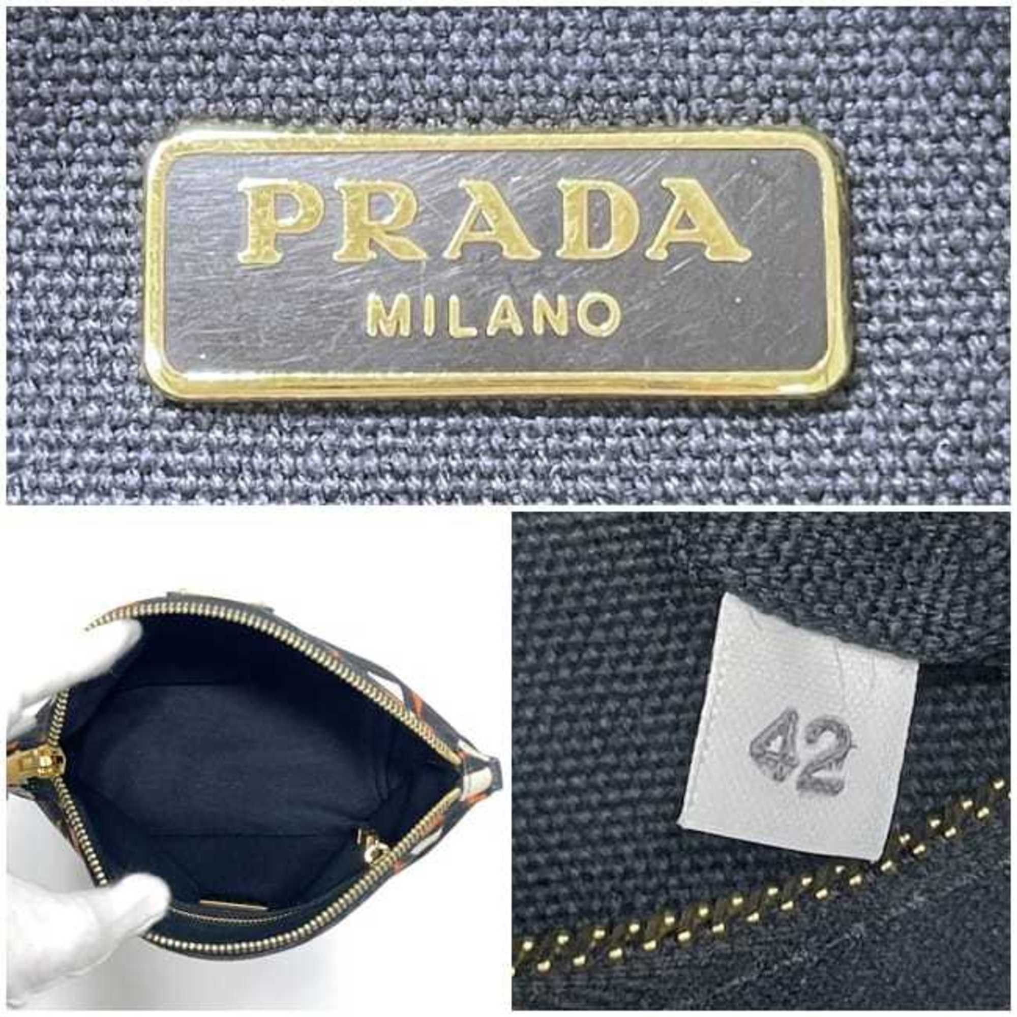 Prada Prada pouch ec-23542 black orange 1N1758 canvas saffiano leather 42 PRADA triangle plate men women Size ONE SIZE - 10 Thumbnail