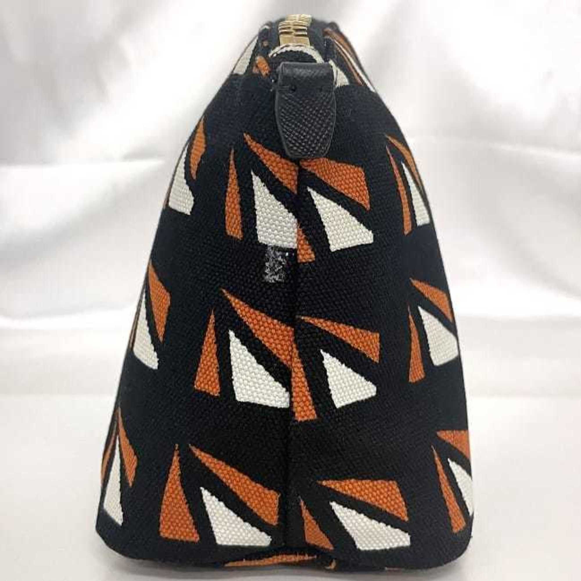 Prada Prada pouch ec-23542 black orange 1N1758 canvas saffiano leather 42 PRADA triangle plate men women Size ONE SIZE - 4 Thumbnail