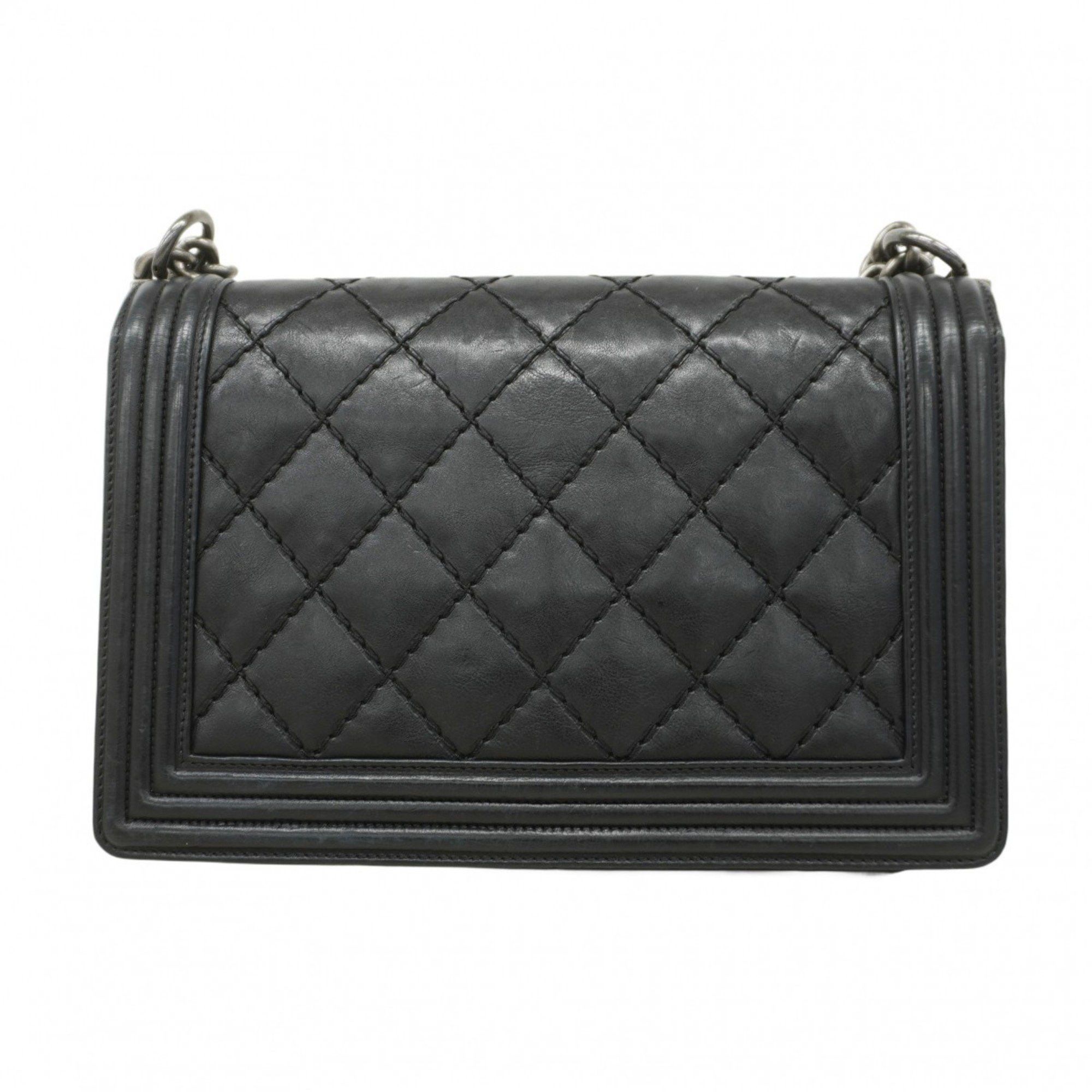 Chanel Shoulder Bag Wild Stitch Chain Leather Black Women's P927274