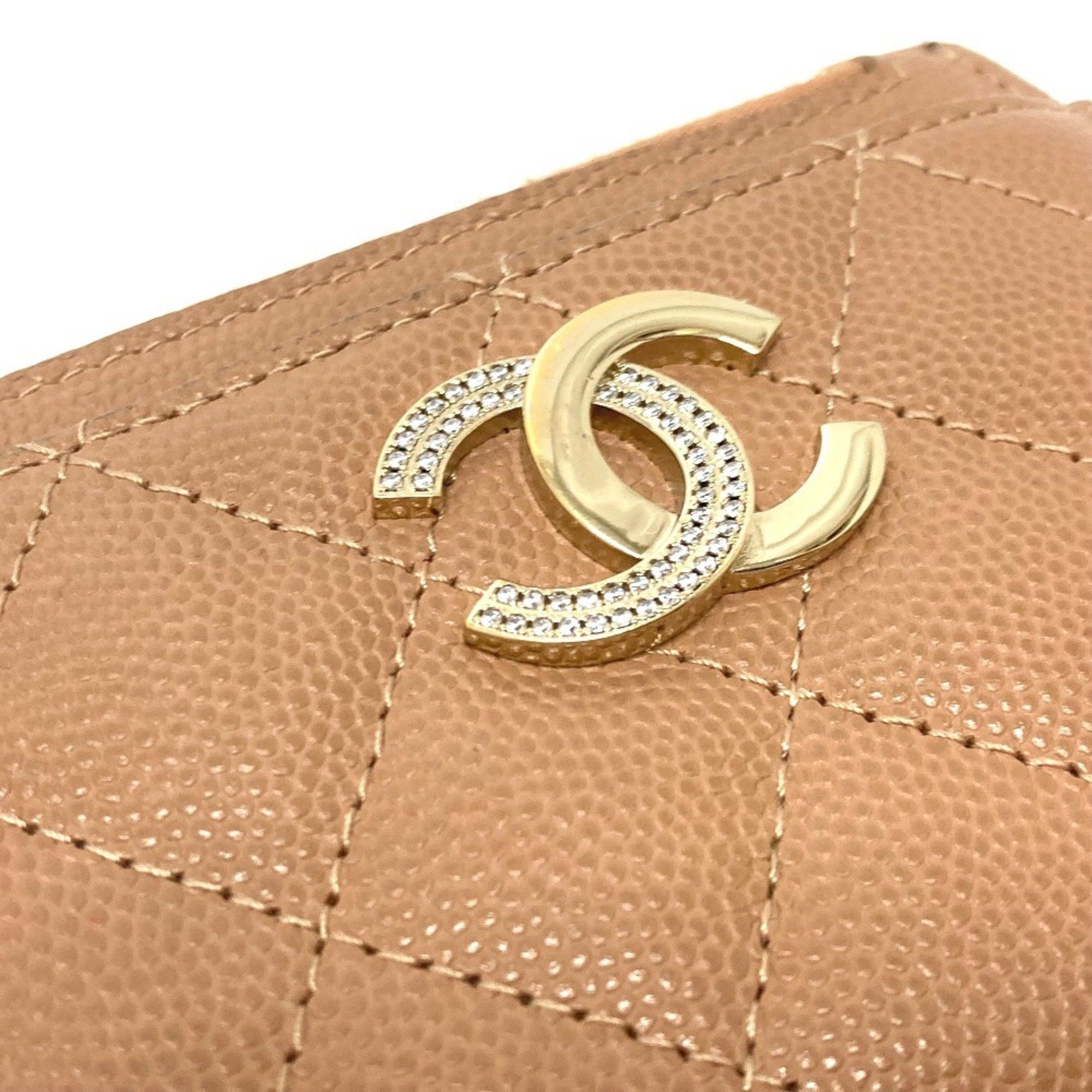 Chanel CHANEL Coco Mark Matelasse Wallet Compact Bi-fold Caviar Skin Women's Beige Size ONE SIZE - 5 Thumbnail