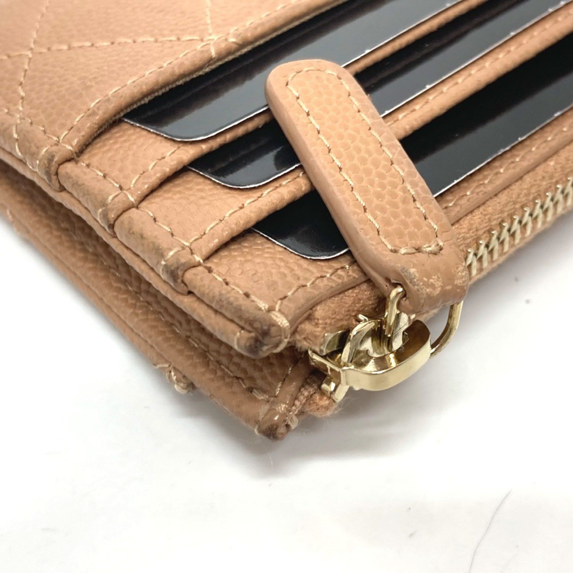 Chanel CHANEL Coco Mark Matelasse Wallet Compact Bi-fold Caviar Skin Women's Beige Size ONE SIZE - 8 Thumbnail