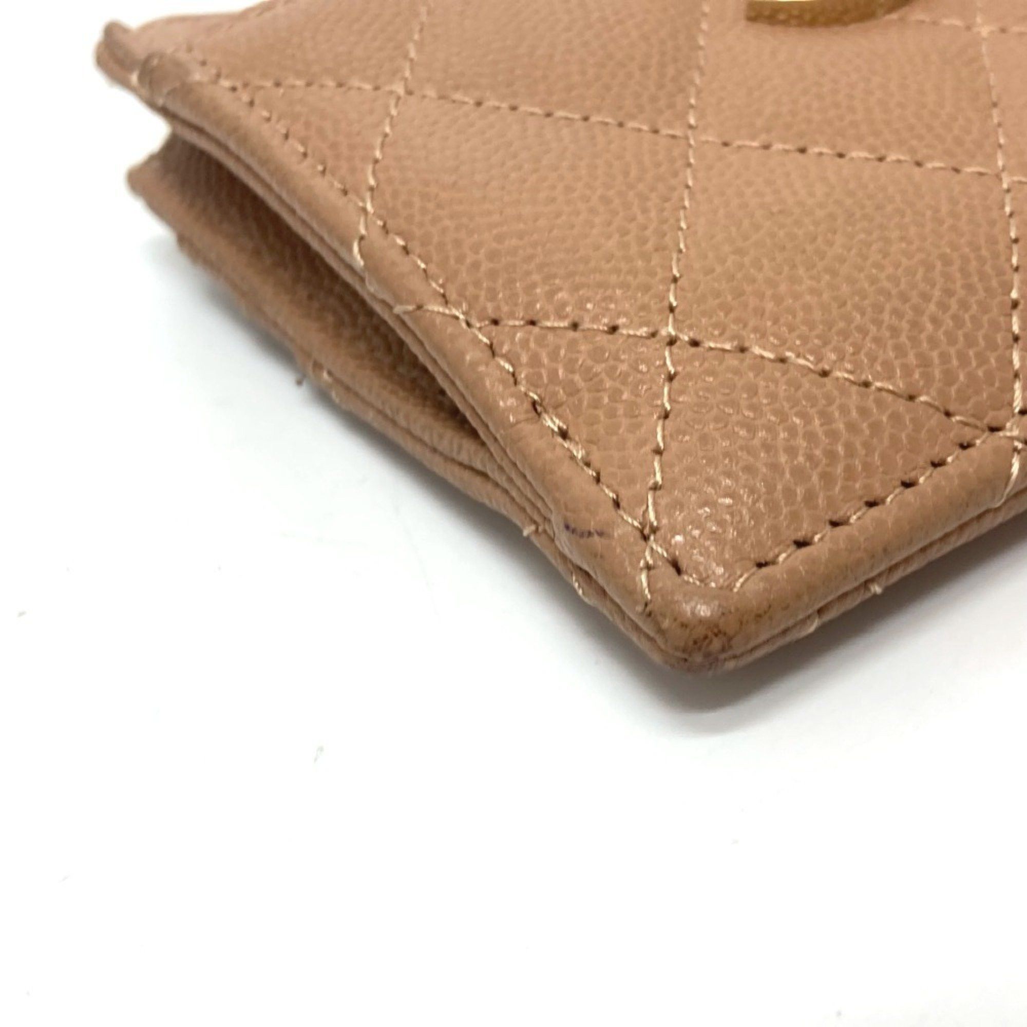 Chanel CHANEL Coco Mark Matelasse Wallet Compact Bi-fold Caviar Skin Women's Beige Size ONE SIZE - 7 Thumbnail