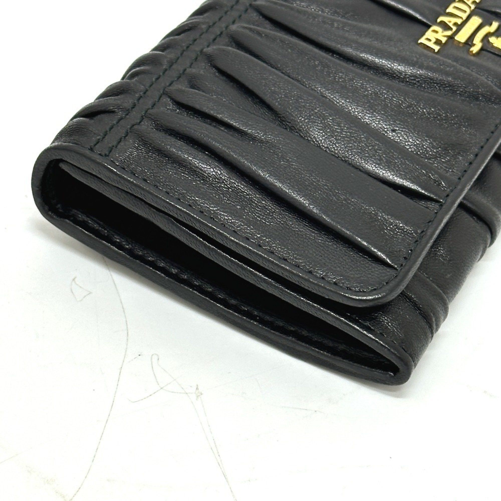 Prada PRADA 1M1132 Logo Gathered Bi-fold Long Wallet Leather Women's Black Size ONE SIZE - 5 Thumbnail