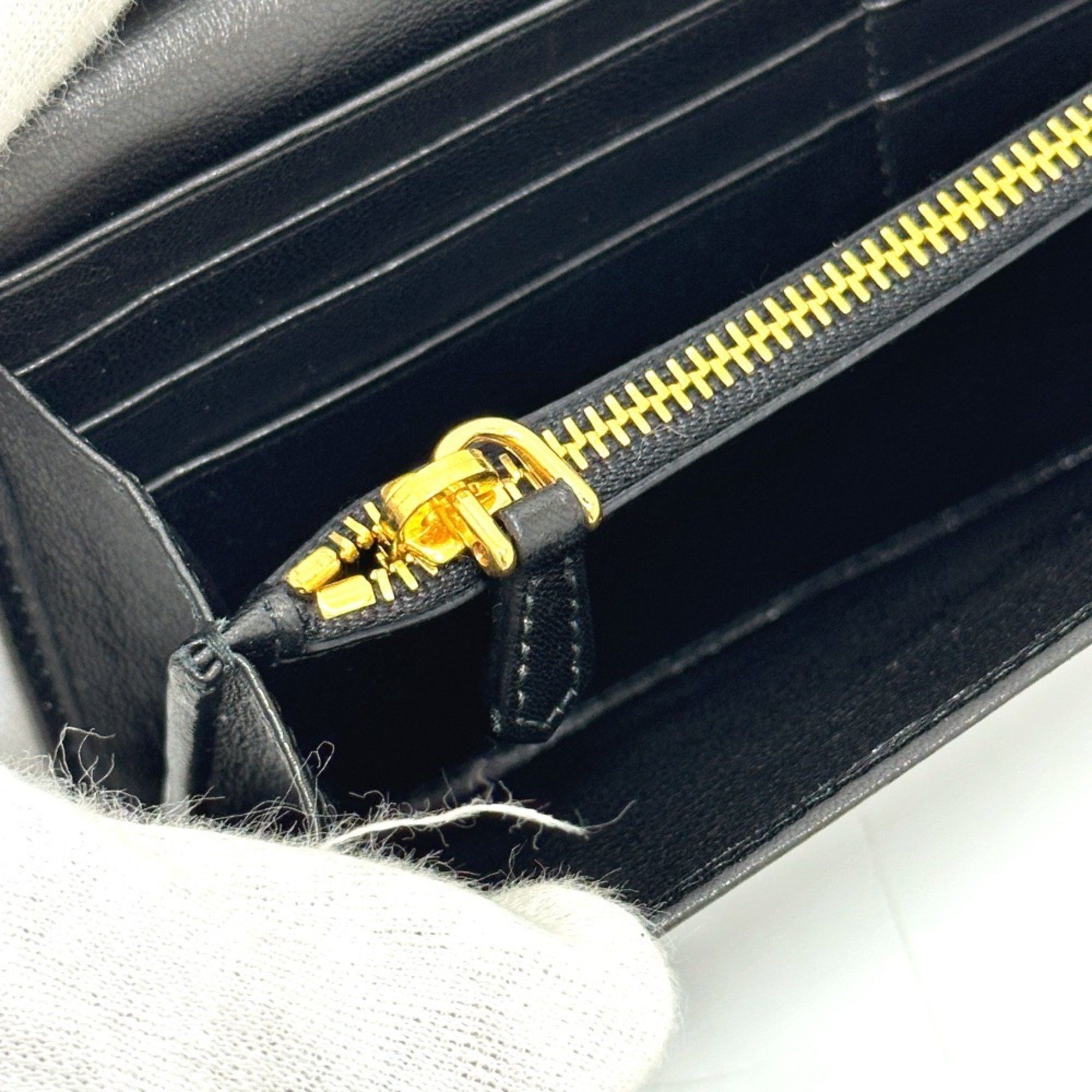 Prada PRADA 1M1132 Logo Gathered Bi-fold Long Wallet Leather Women's Black Size ONE SIZE - 11 Thumbnail