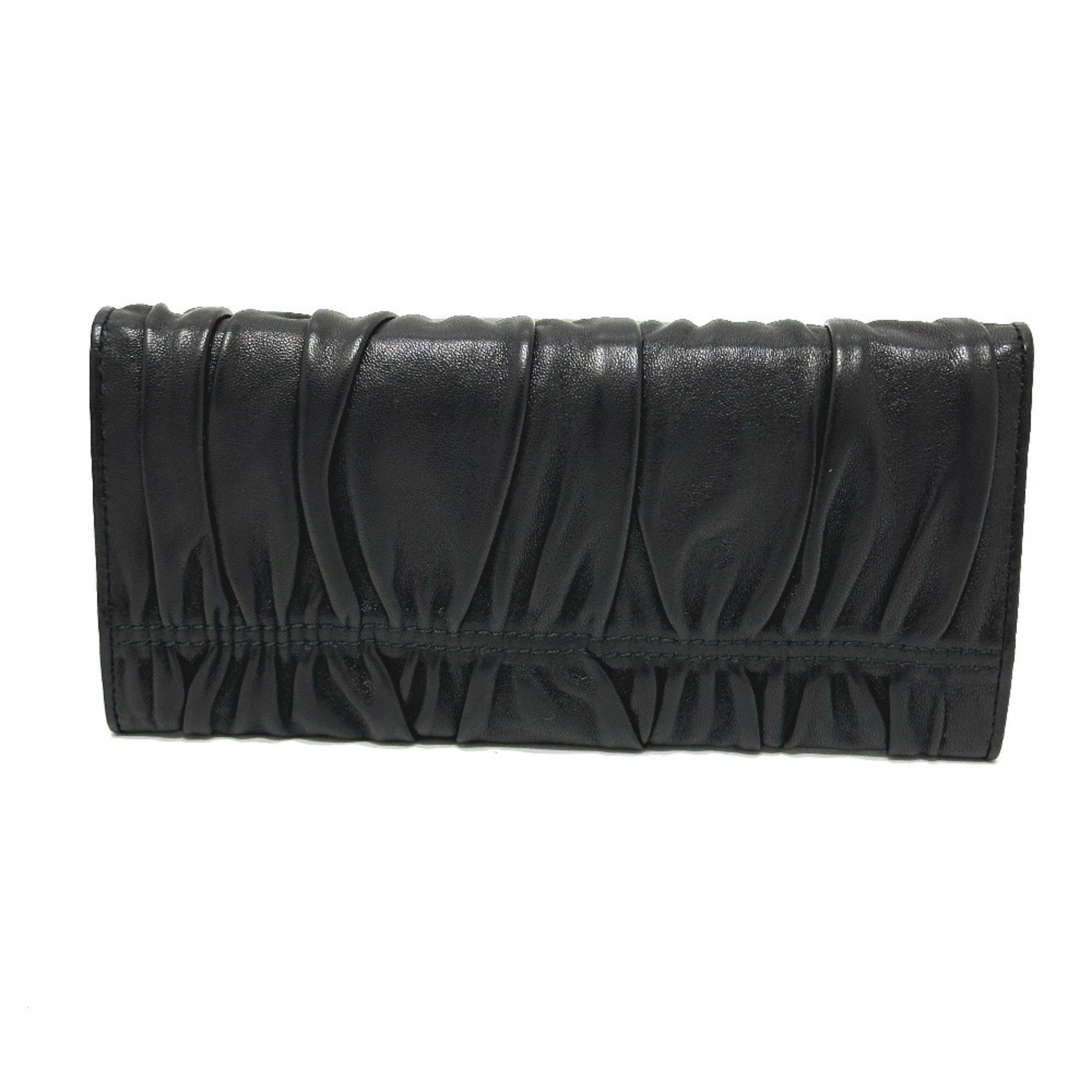 Prada PRADA 1M1132 Logo Gathered Bi-fold Long Wallet Leather Women's Black Size ONE SIZE - 2 Thumbnail