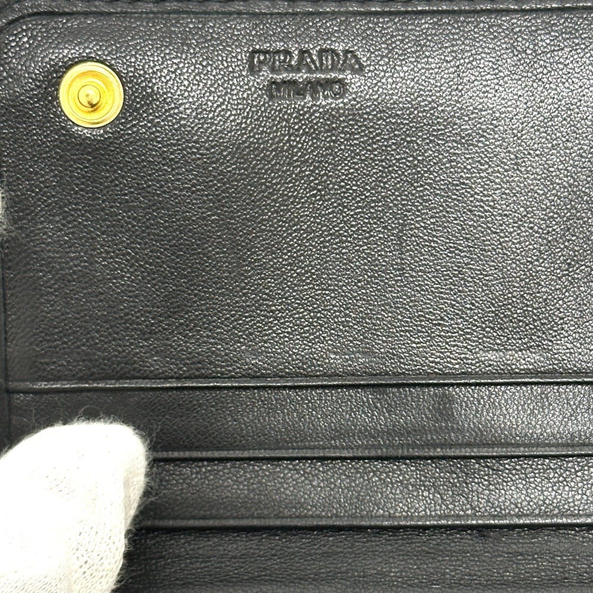 Prada PRADA 1M1132 Logo Gathered Bi-fold Long Wallet Leather Women's Black Size ONE SIZE - 15 Thumbnail