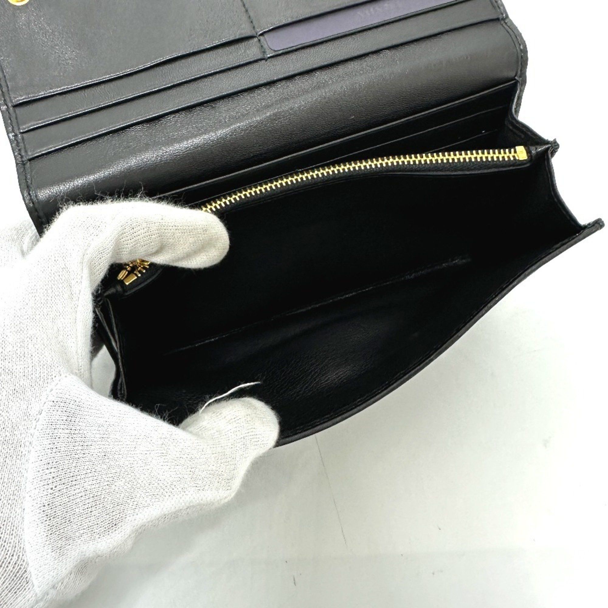 Prada PRADA 1M1132 Logo Gathered Bi-fold Long Wallet Leather Women's Black Size ONE SIZE - 9 Thumbnail