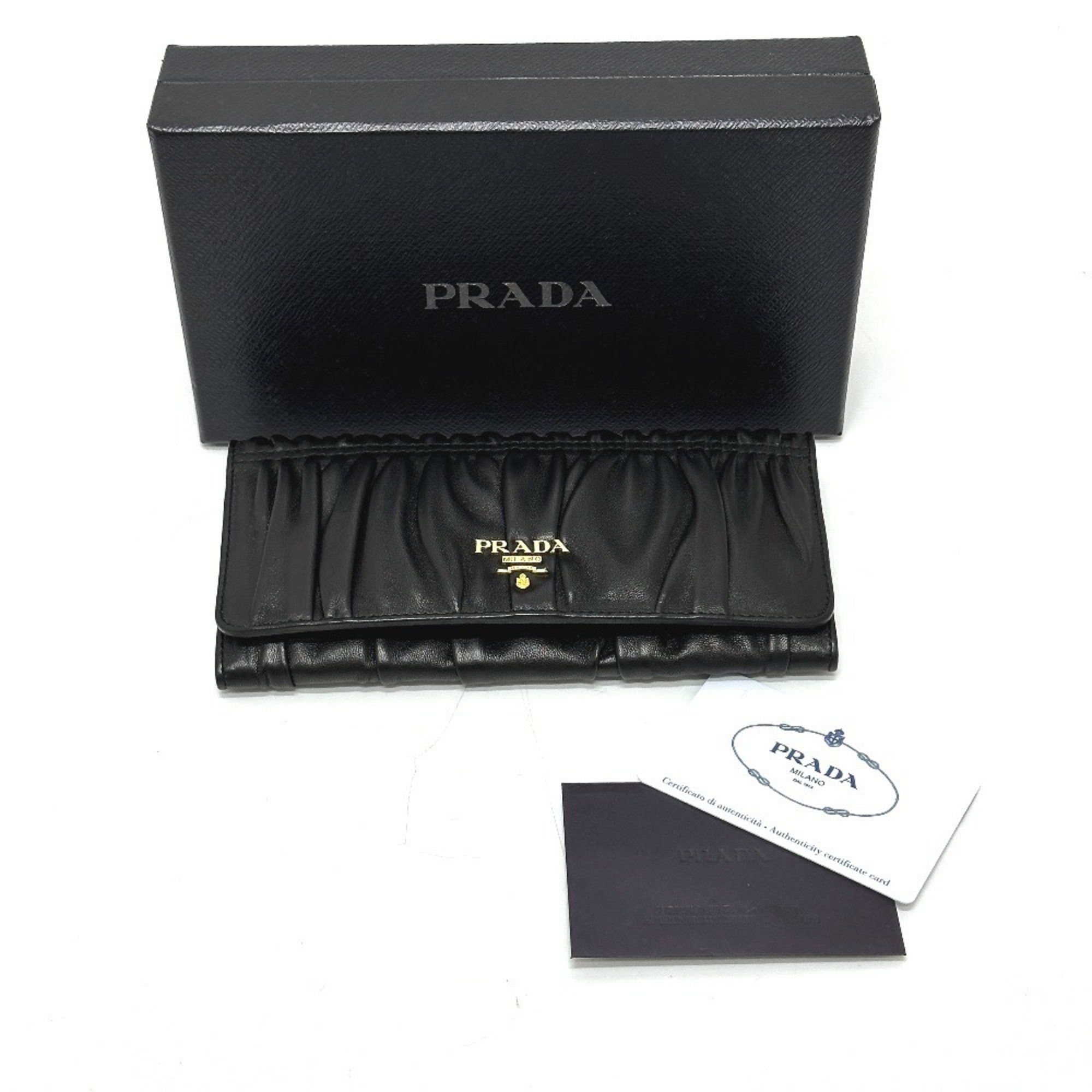 Prada PRADA 1M1132 Logo Gathered Bi-fold Long Wallet Leather Women's Black Size ONE SIZE - 16 Thumbnail