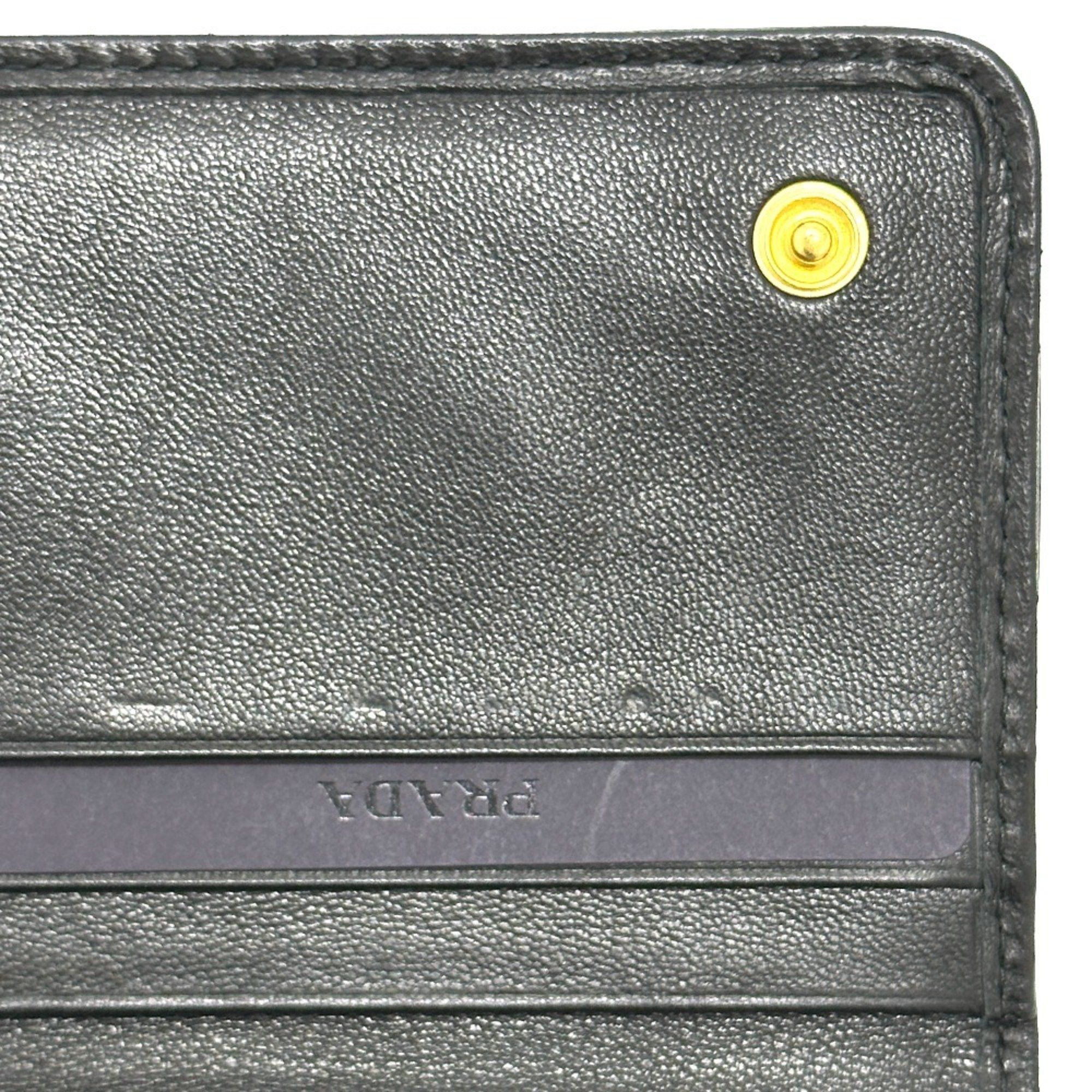 Prada PRADA 1M1132 Logo Gathered Bi-fold Long Wallet Leather Women's Black Size ONE SIZE - 14 Thumbnail
