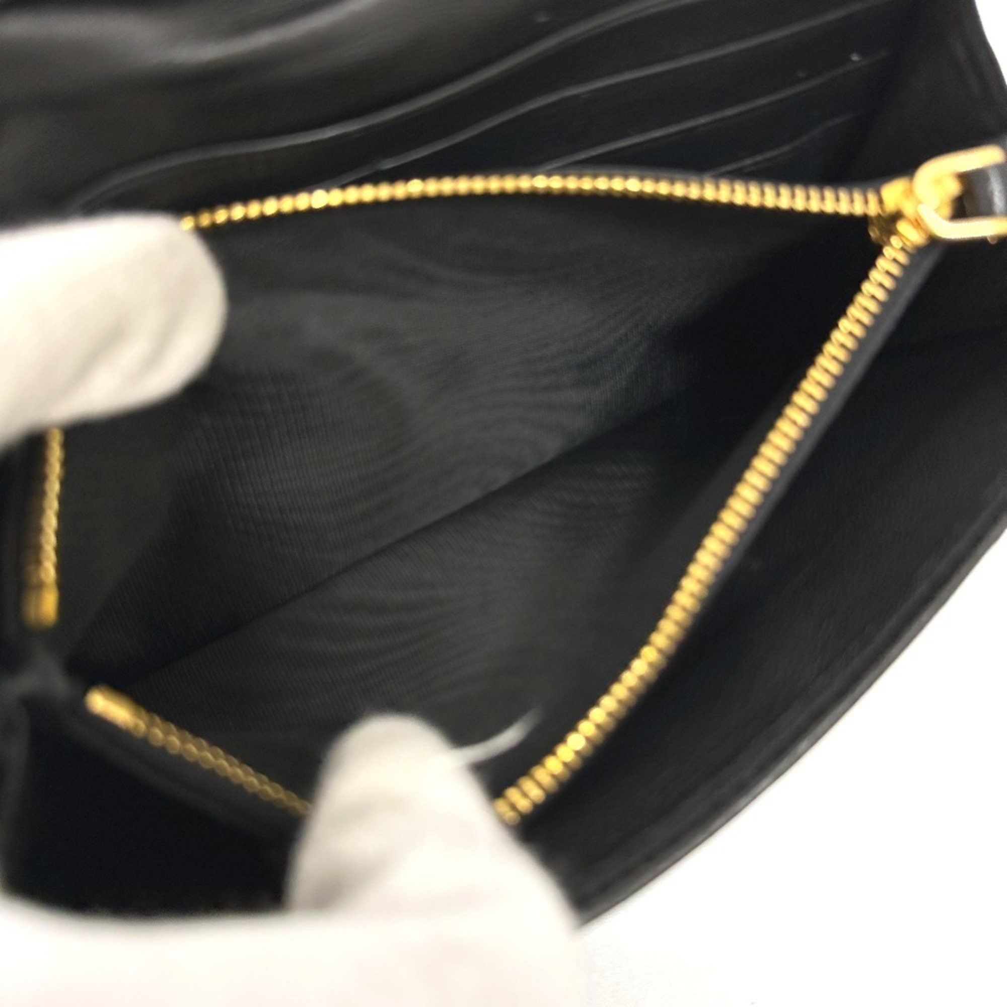 Prada PRADA 1M1132 Logo Gathered Bi-fold Long Wallet Leather Women's Black Size ONE SIZE - 13 Thumbnail