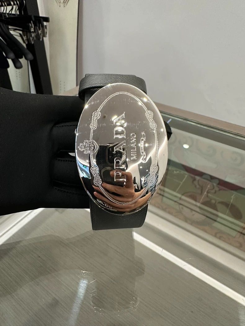 Prada Prada Silver Logo Black Men's Belt Size ONE SIZE - 2 Thumbnail