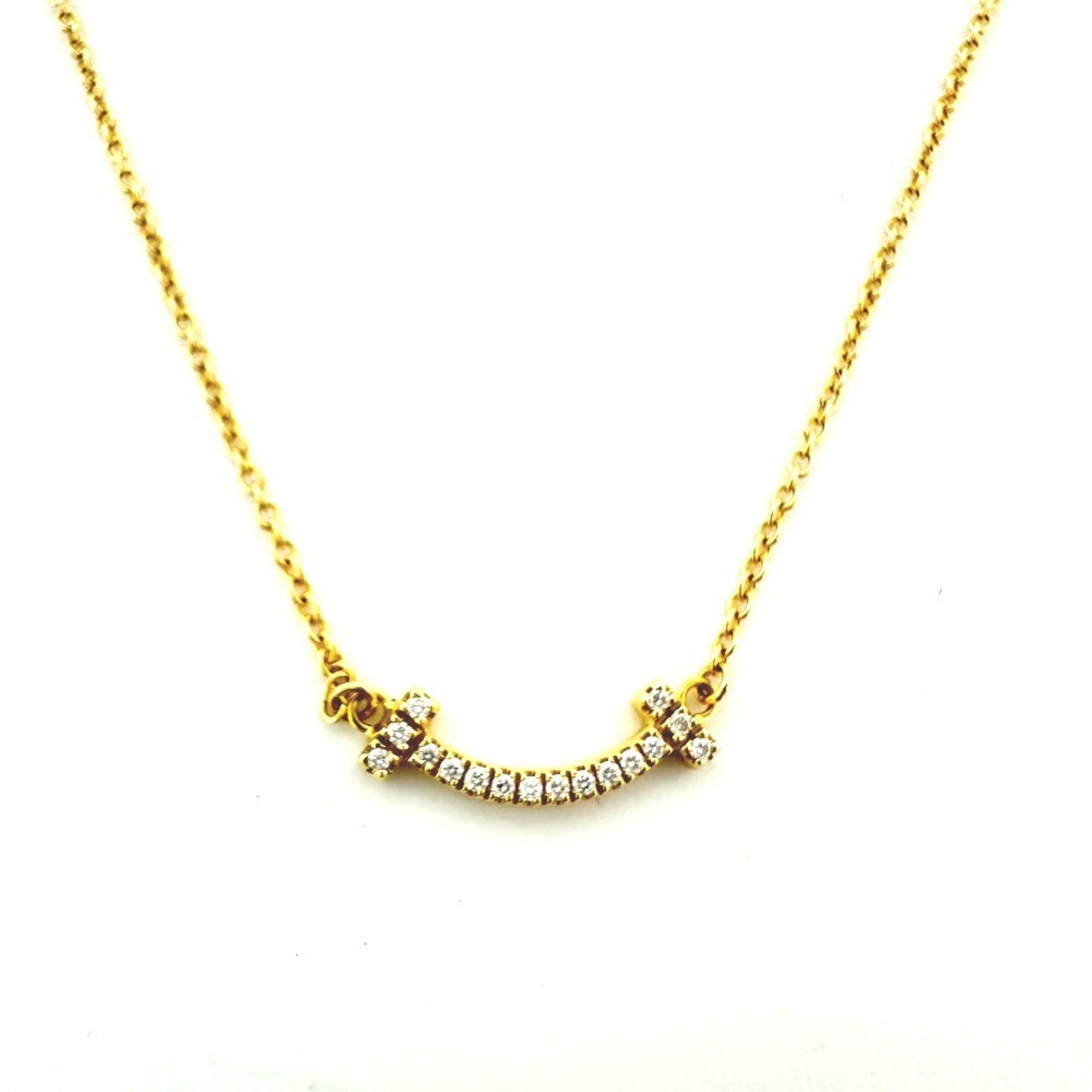 TIFFANY&Co. Tiffany K18YG T Smile Mini Diamond Necklace Ladies Gold
