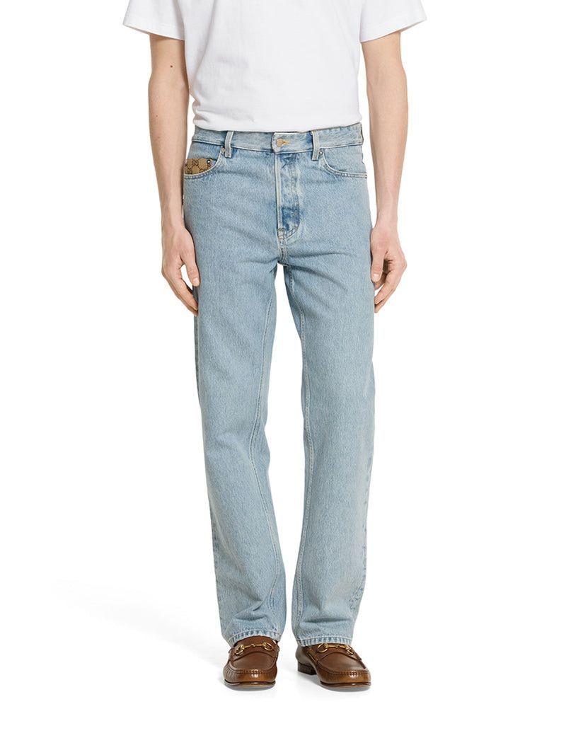 Gucci DÉLAVÉ DENIM TROUSERS WITH GG INSERT Size US 33 - 3 Thumbnail