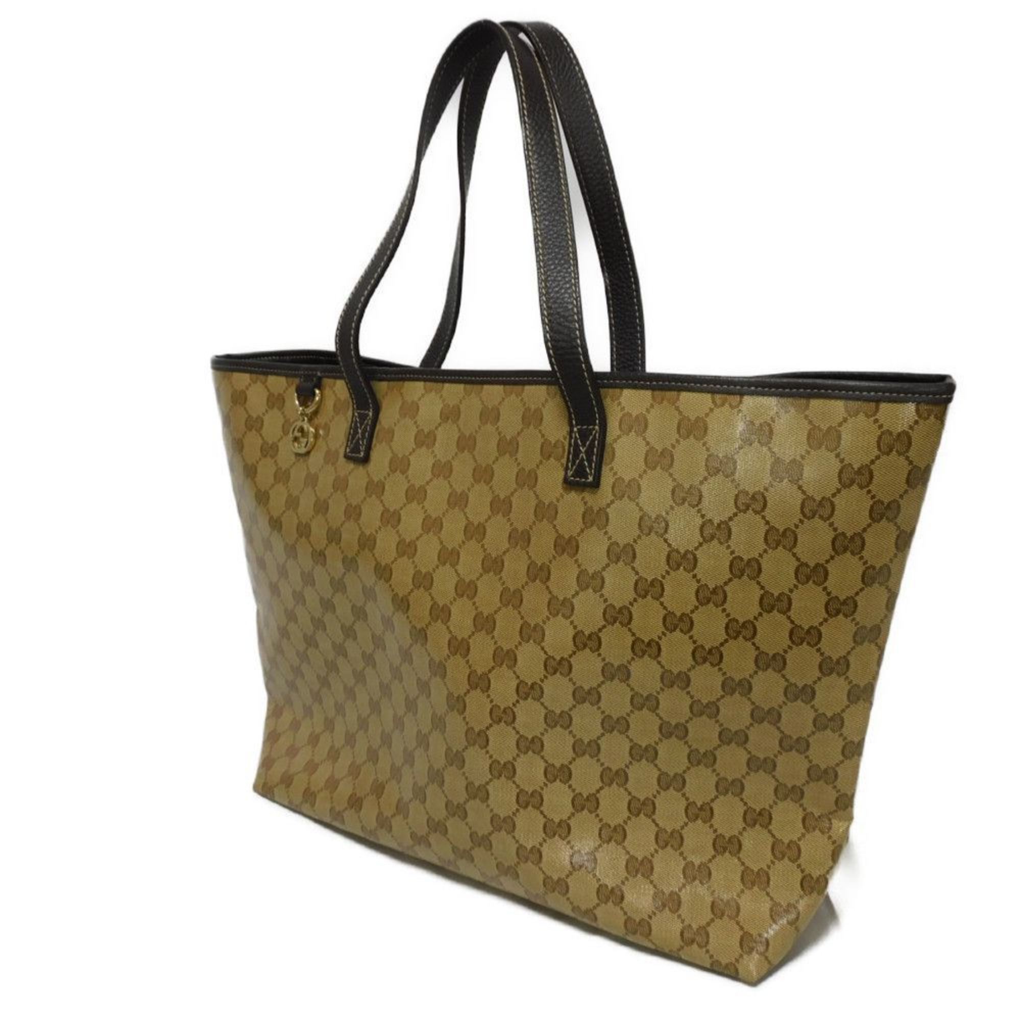 Gucci GG Crystal Tote Bag Vinyl Coating Brown Interlocking G Charm