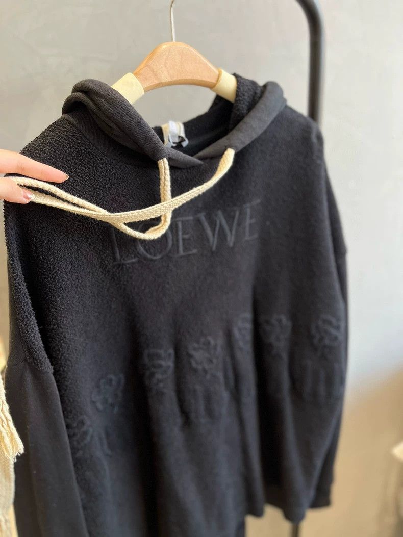 loewe black hoodie with logo embroidery