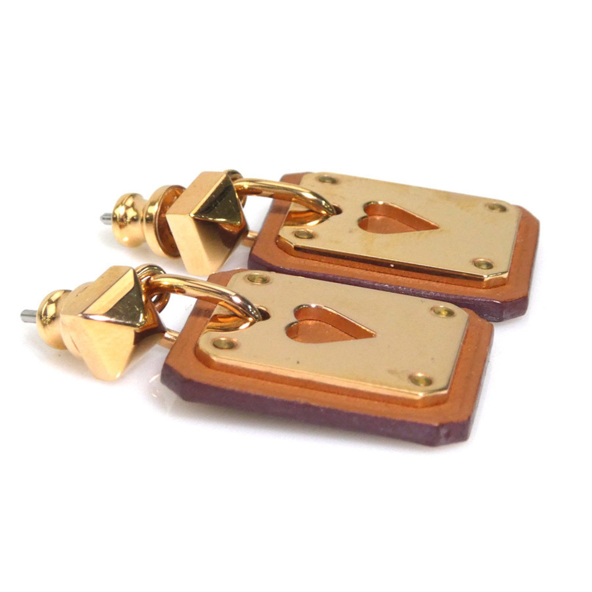 Hermes Hermes Earrings As de Coeur Metal Swift Pink Gold Brown Women's e60607g Size ONE SIZE - 2 Thumbnail